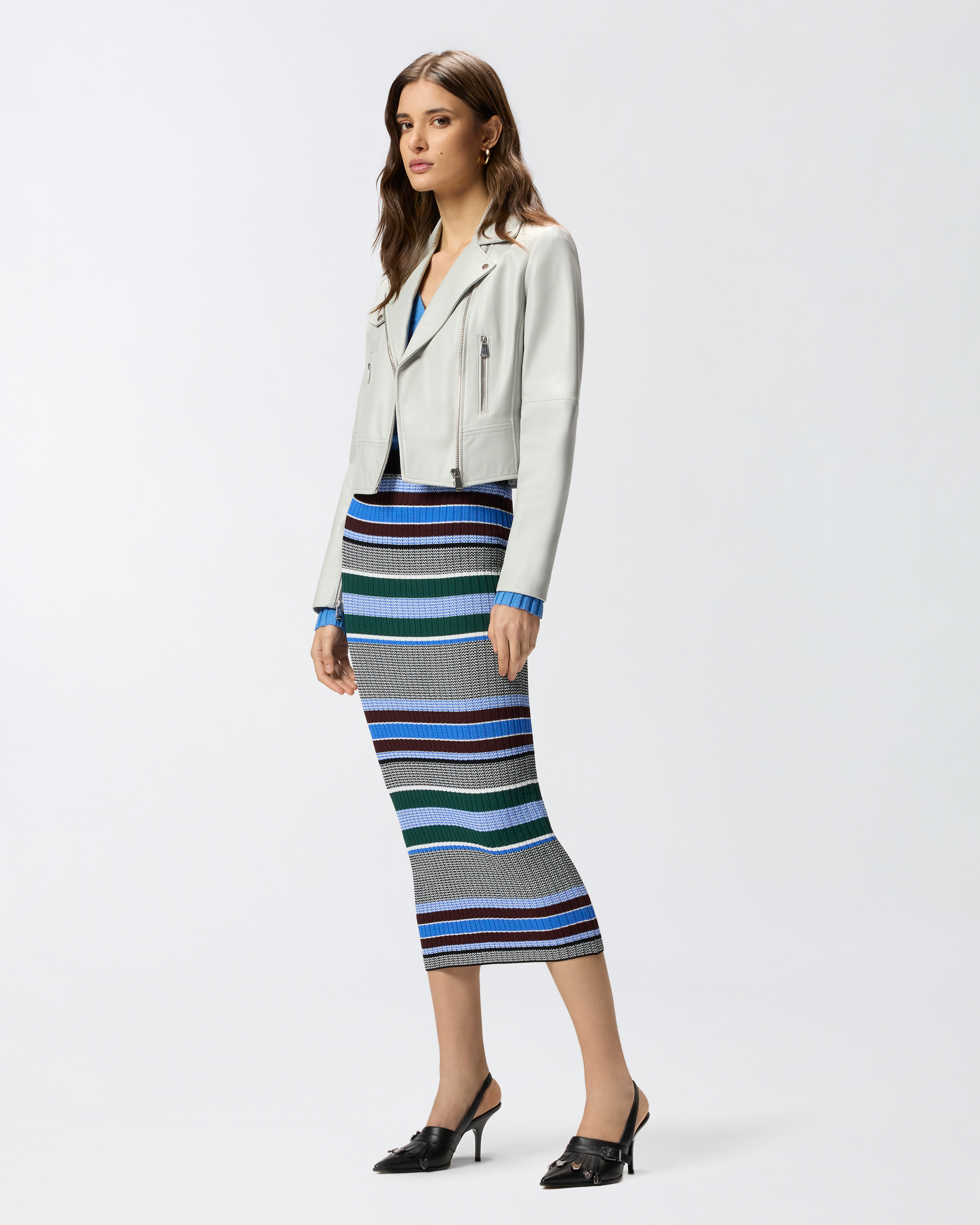 Blouson de motard en cuir nappa PINKO Gris