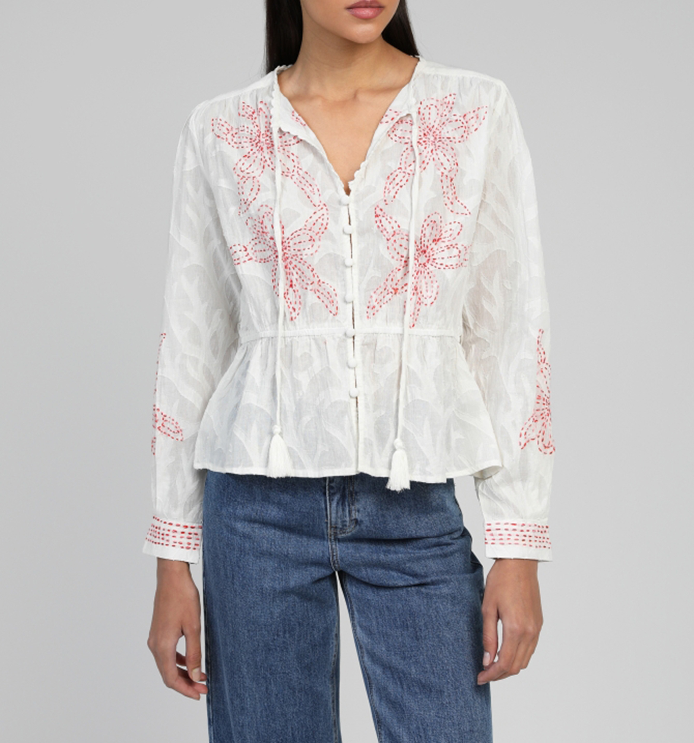 Straight blouse in embroidered cotton AN'GE Beige