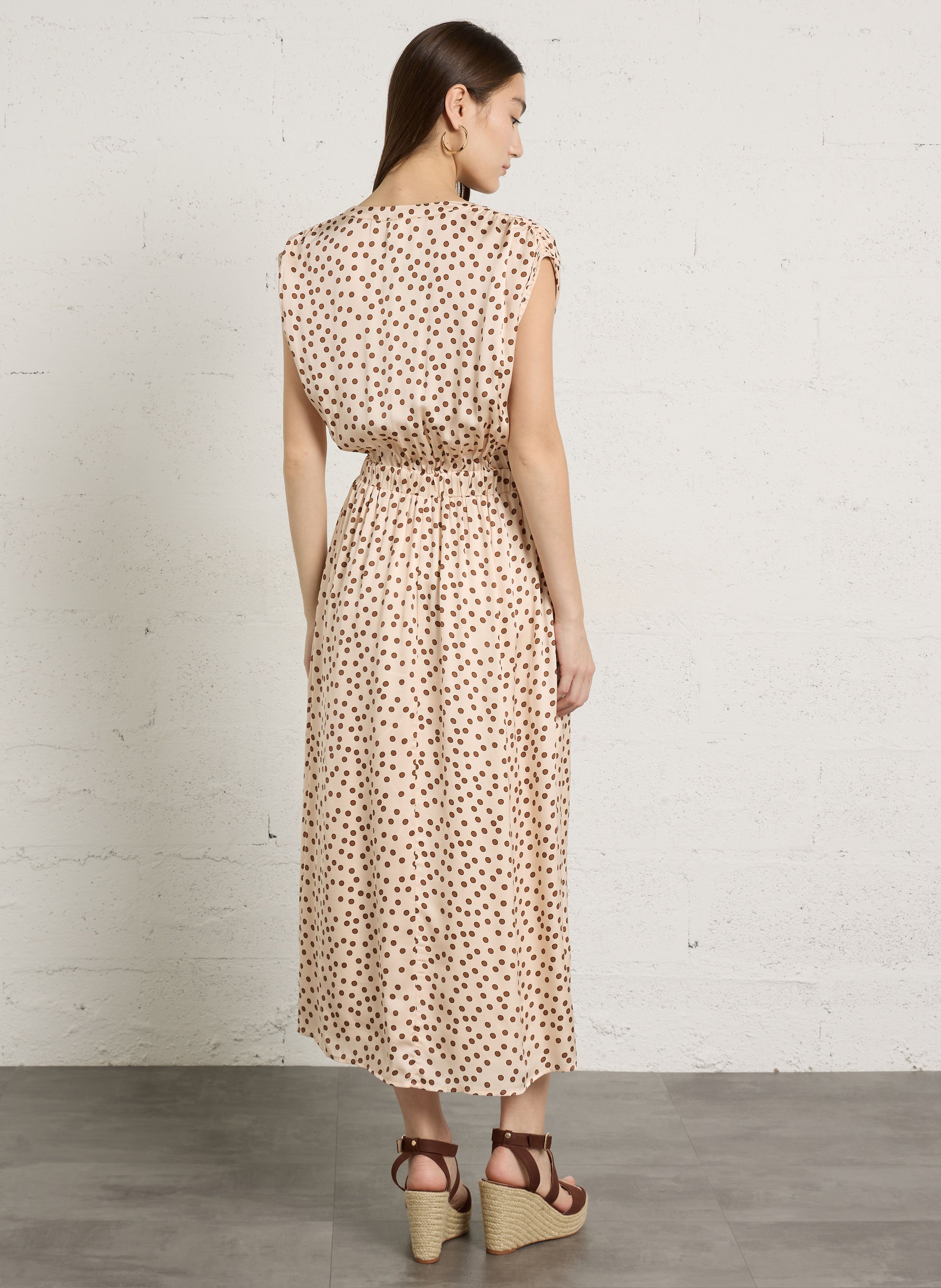Robe longue col V à pois MAISON 123 Blanc