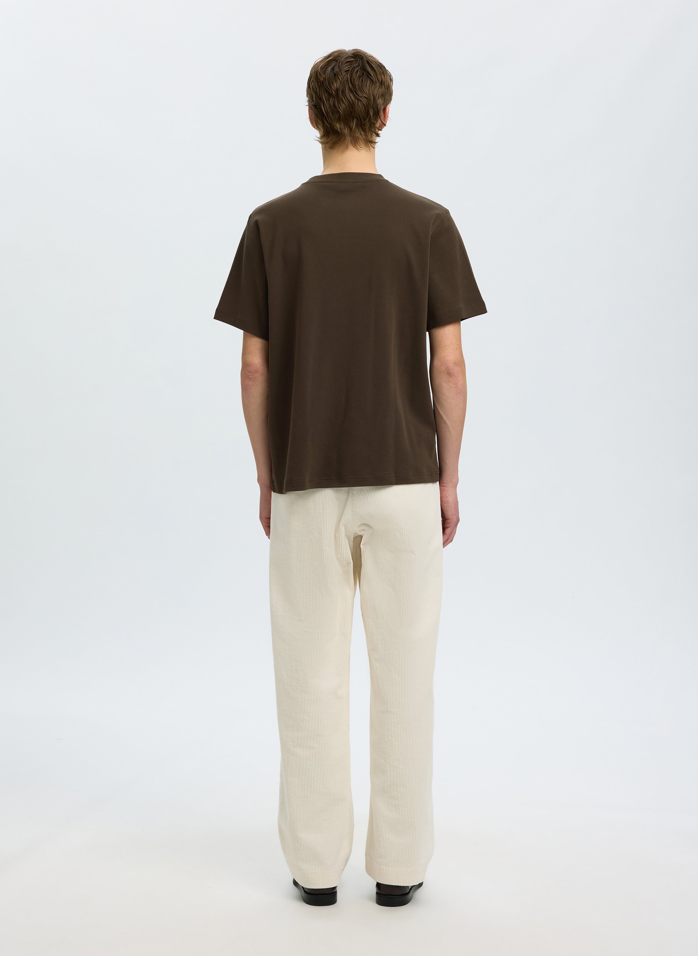 Straight-cut organic cotton T-shirt SELECTED Brown