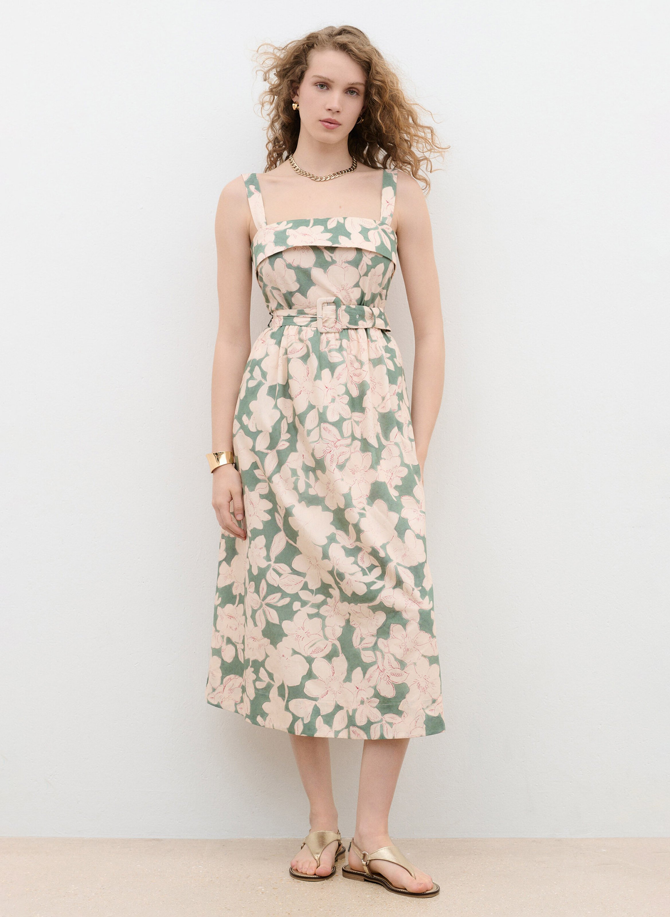 Cotton midi dress CAROLL Green