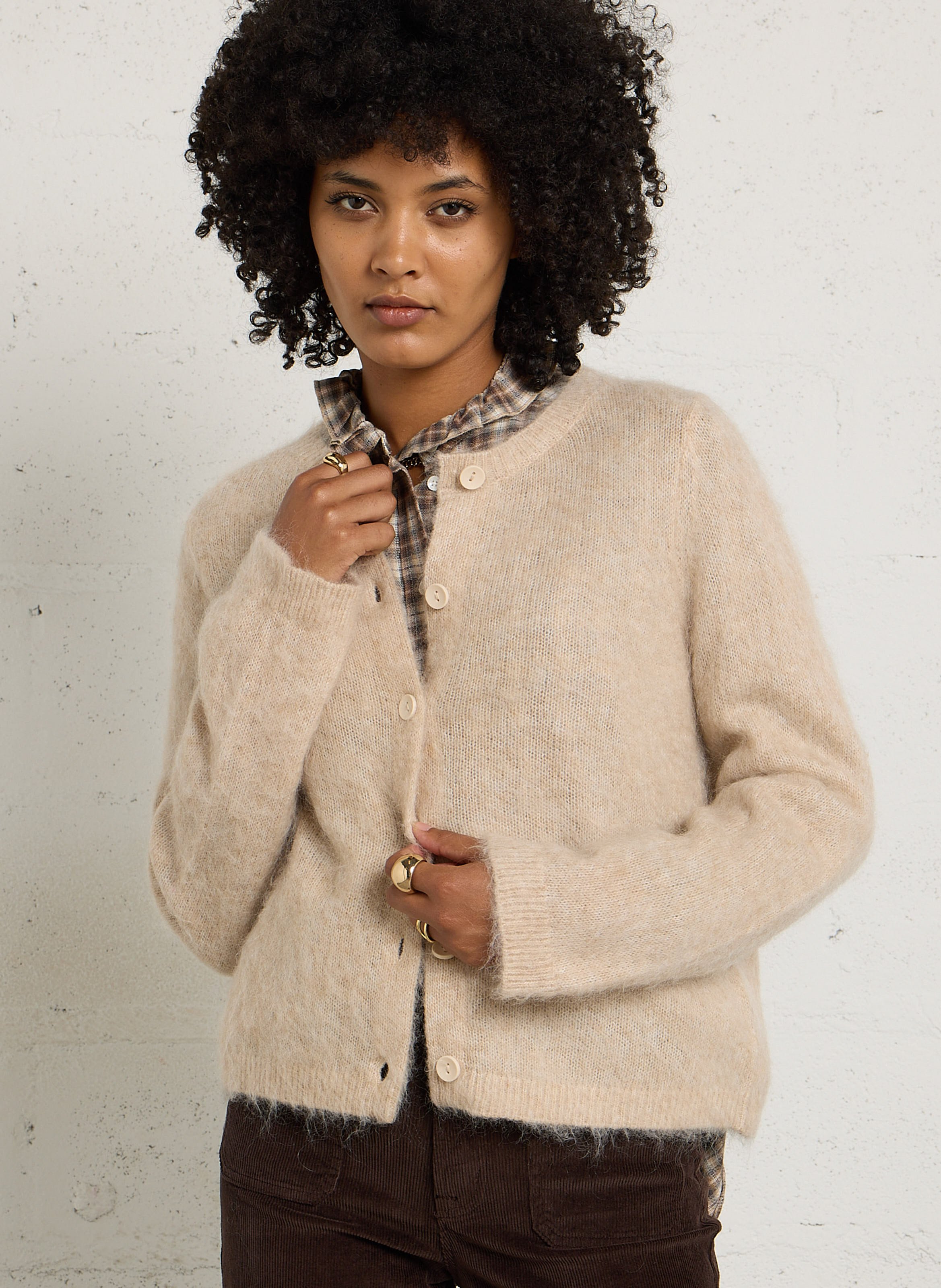 Gilet col rond en laine mélangée JC SOPHIE Beige