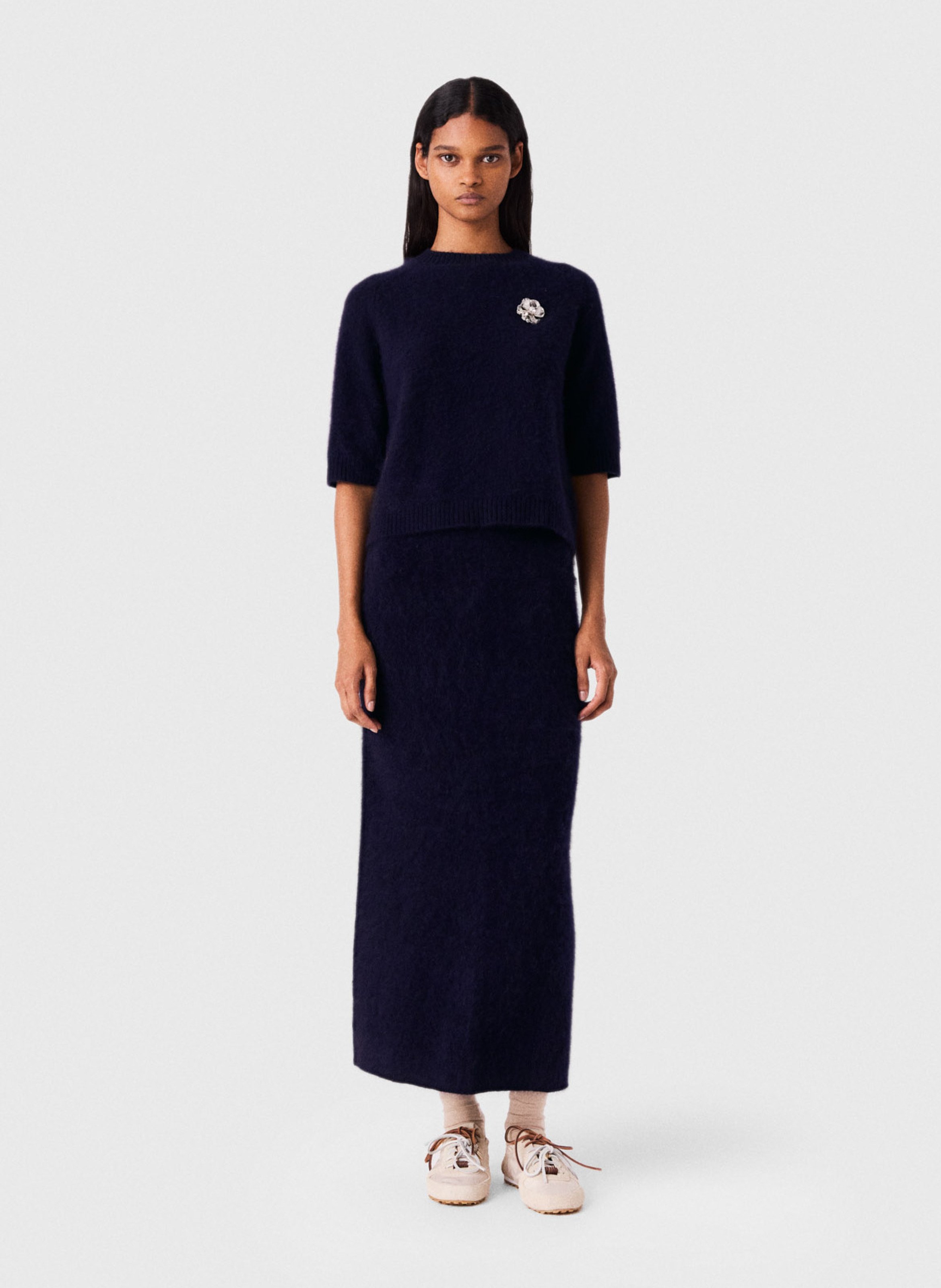 T-shirt court à bijou en laine  MAJE Bleu