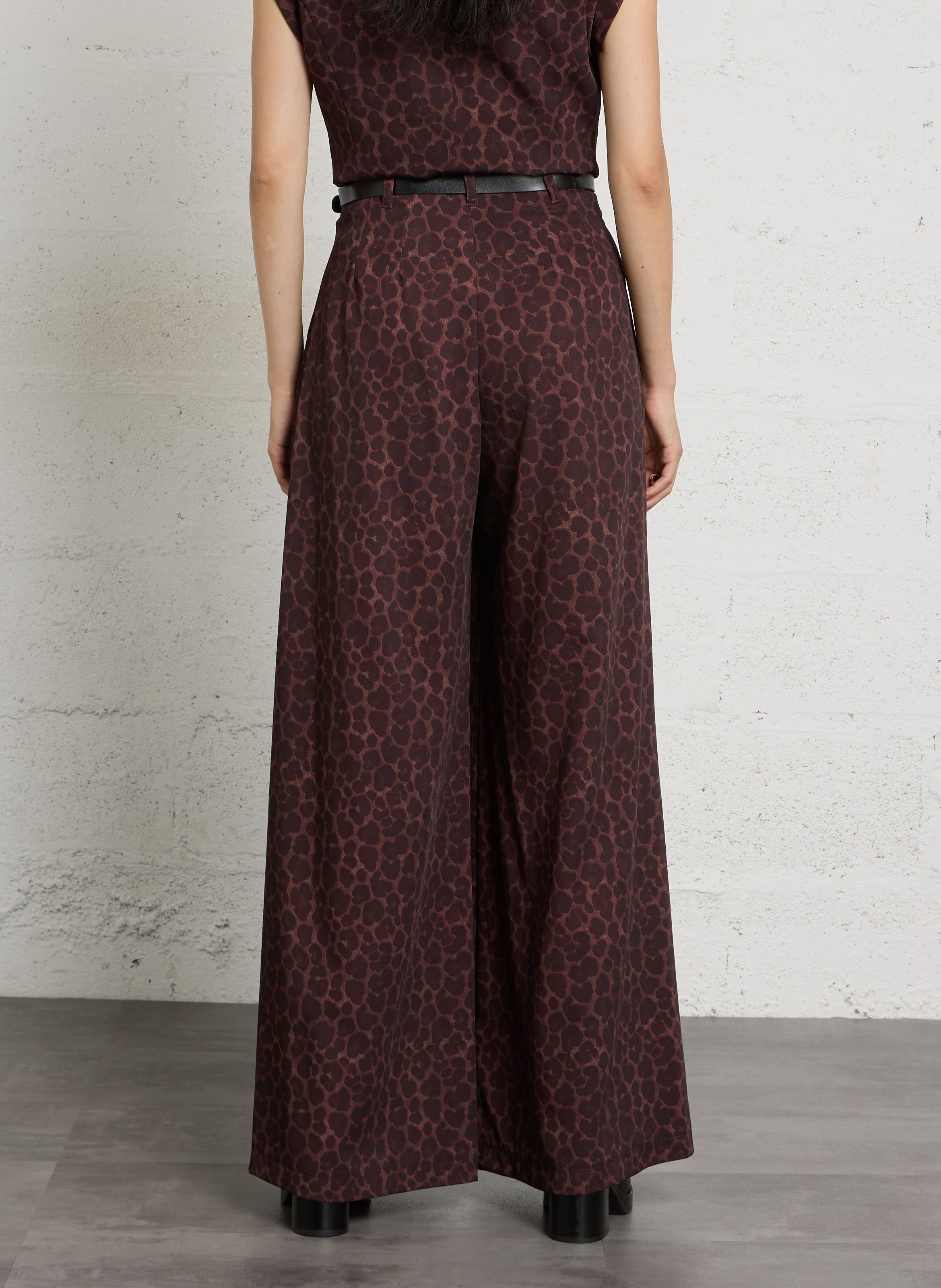 Pantalon large taille haute imprimé IMPERIAL Marron