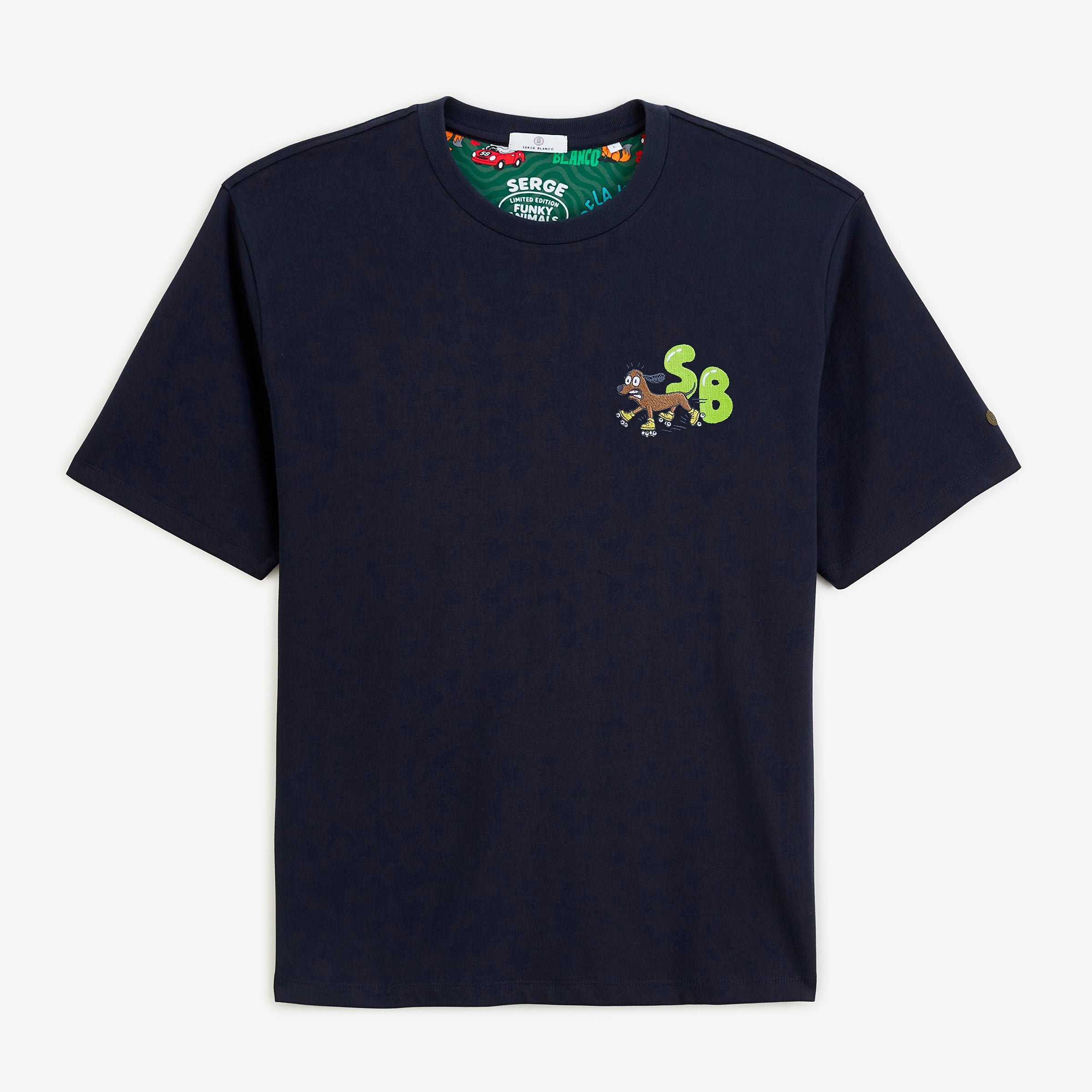 Short-sleeved round-neck t-shirt with embroidered Thor design in navy blue. SERGE BLANCO Blue