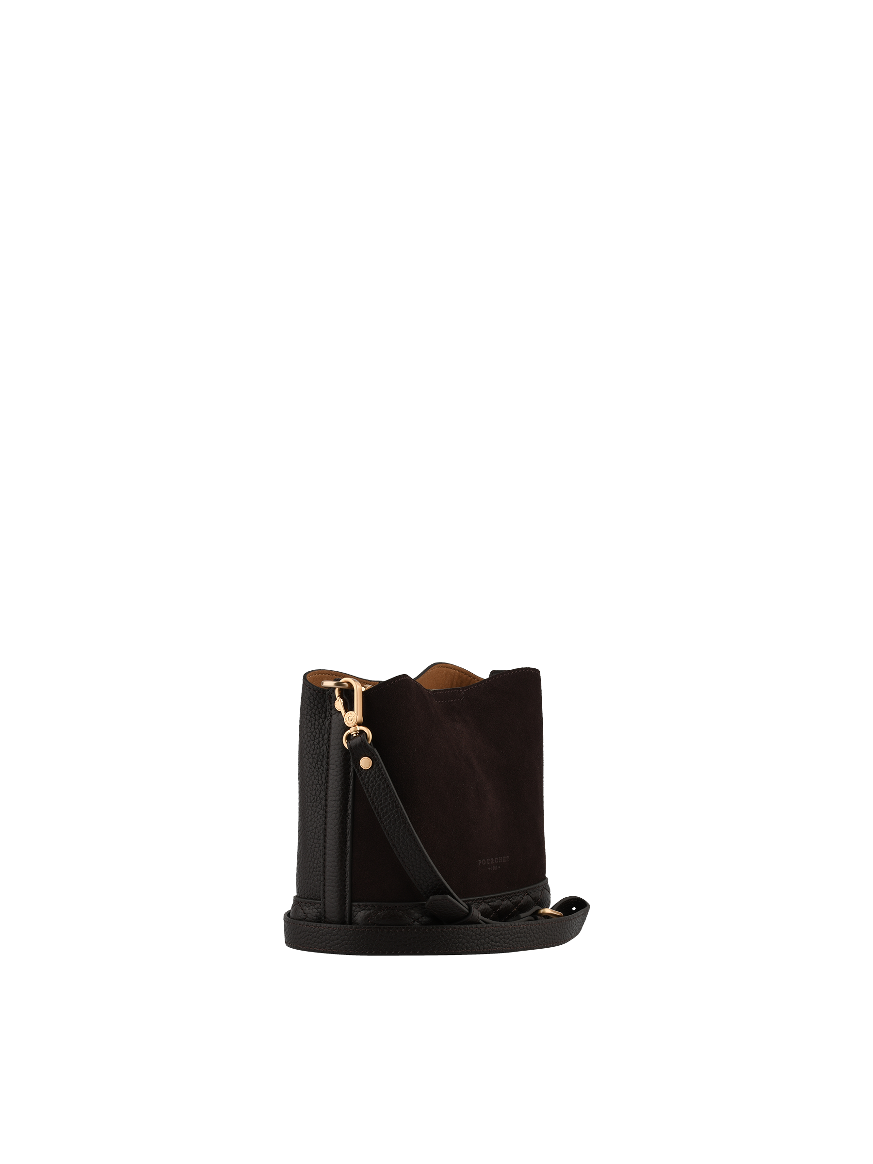 Sac porté épaule en cuir de vachette façon daim POURCHET Marron