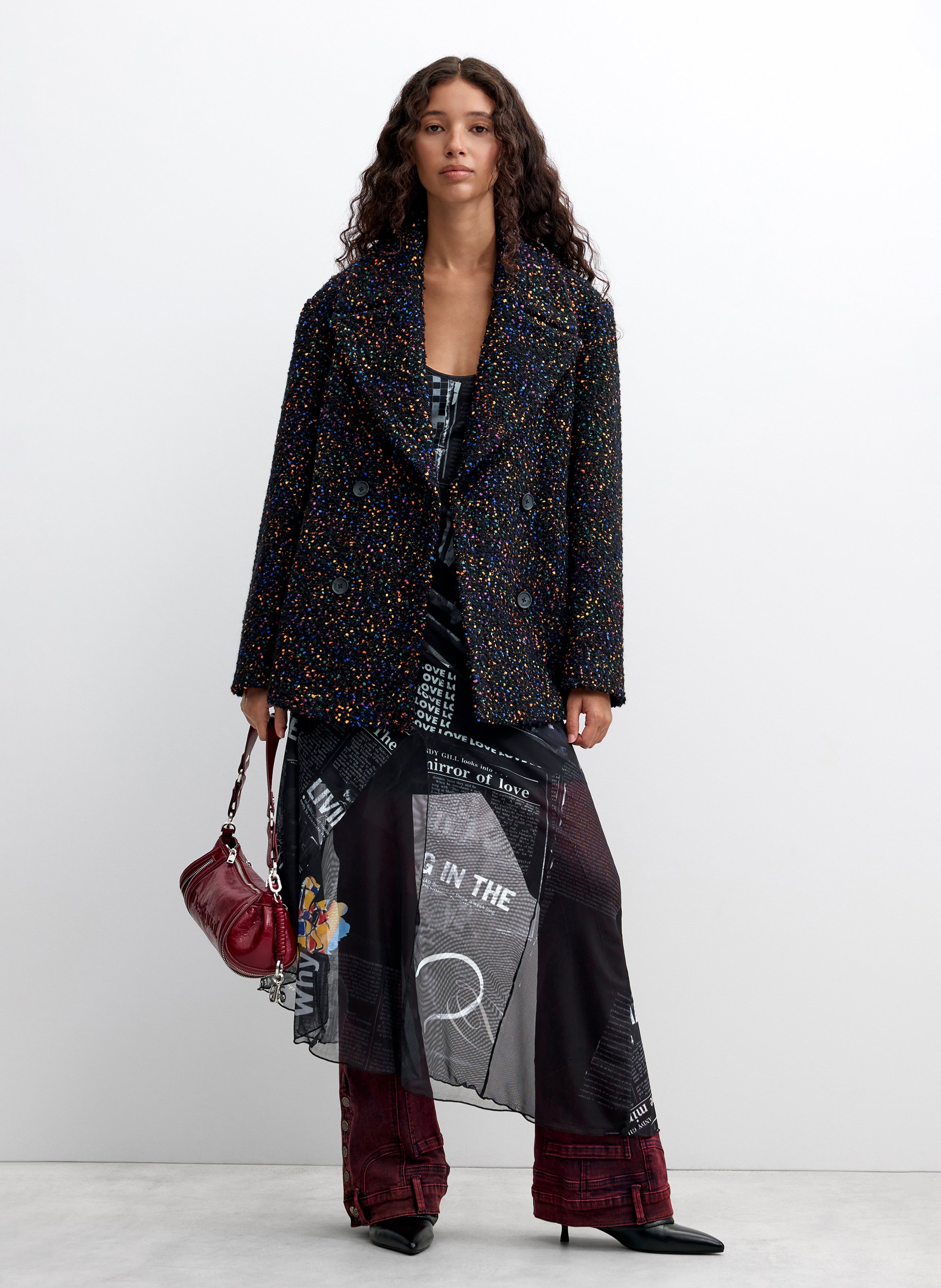 Manteau court col tailleur | Noir DESIGUAL Femme