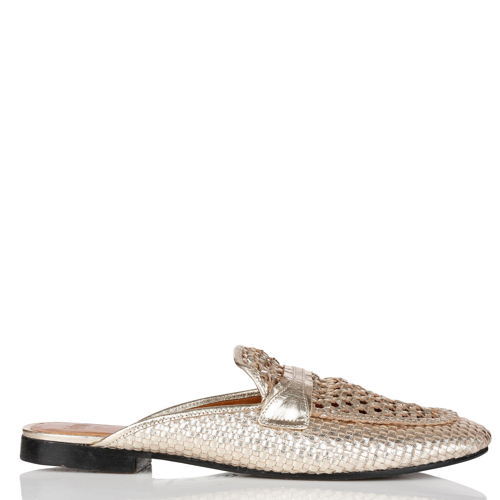 Mules plates tressées en cuir SWILDENS Doré