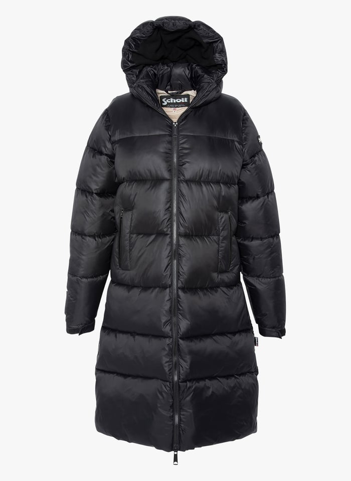 Schott black padded longline top hooded coat