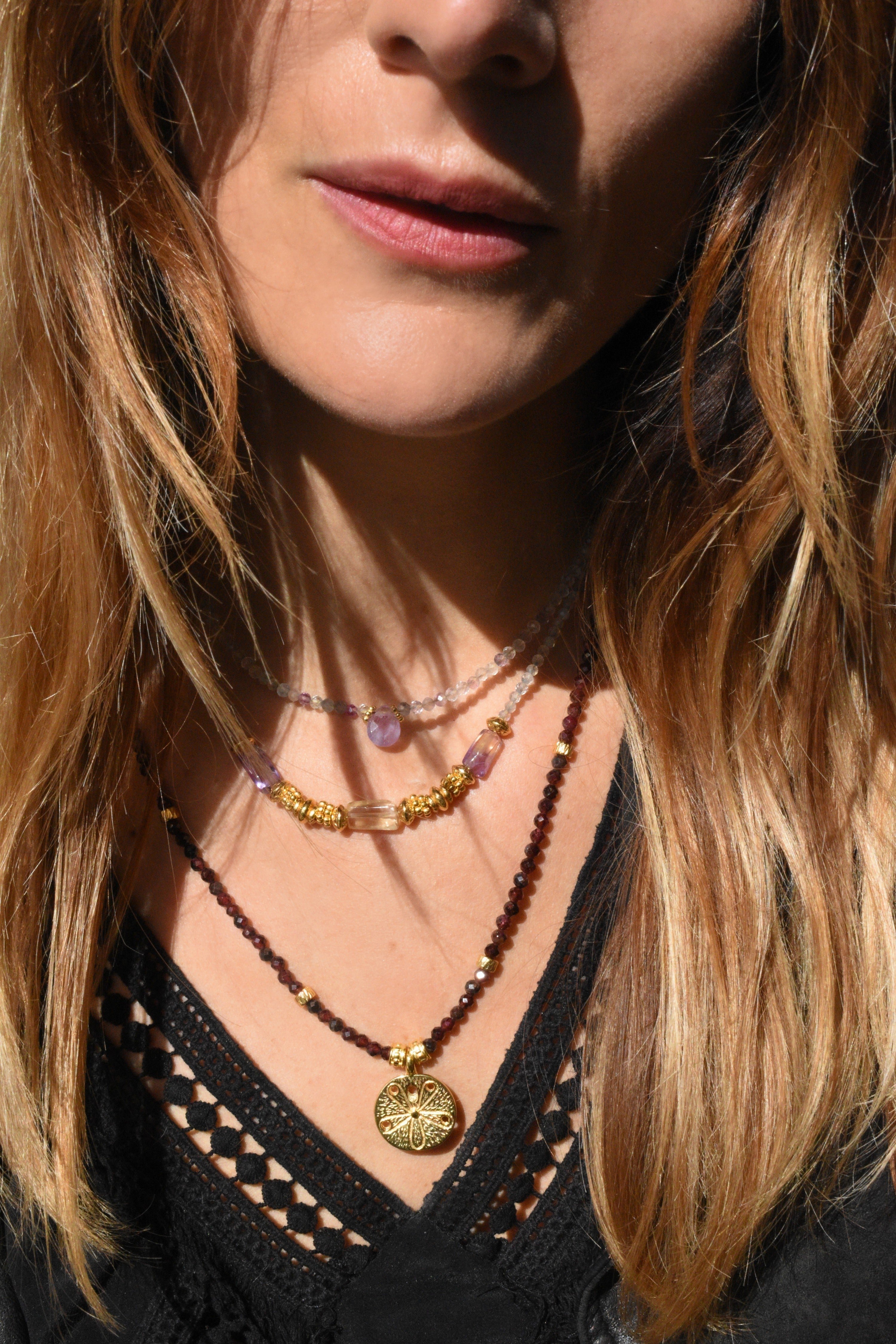 Fluorite and amethyst necklace GINANDGER Purple