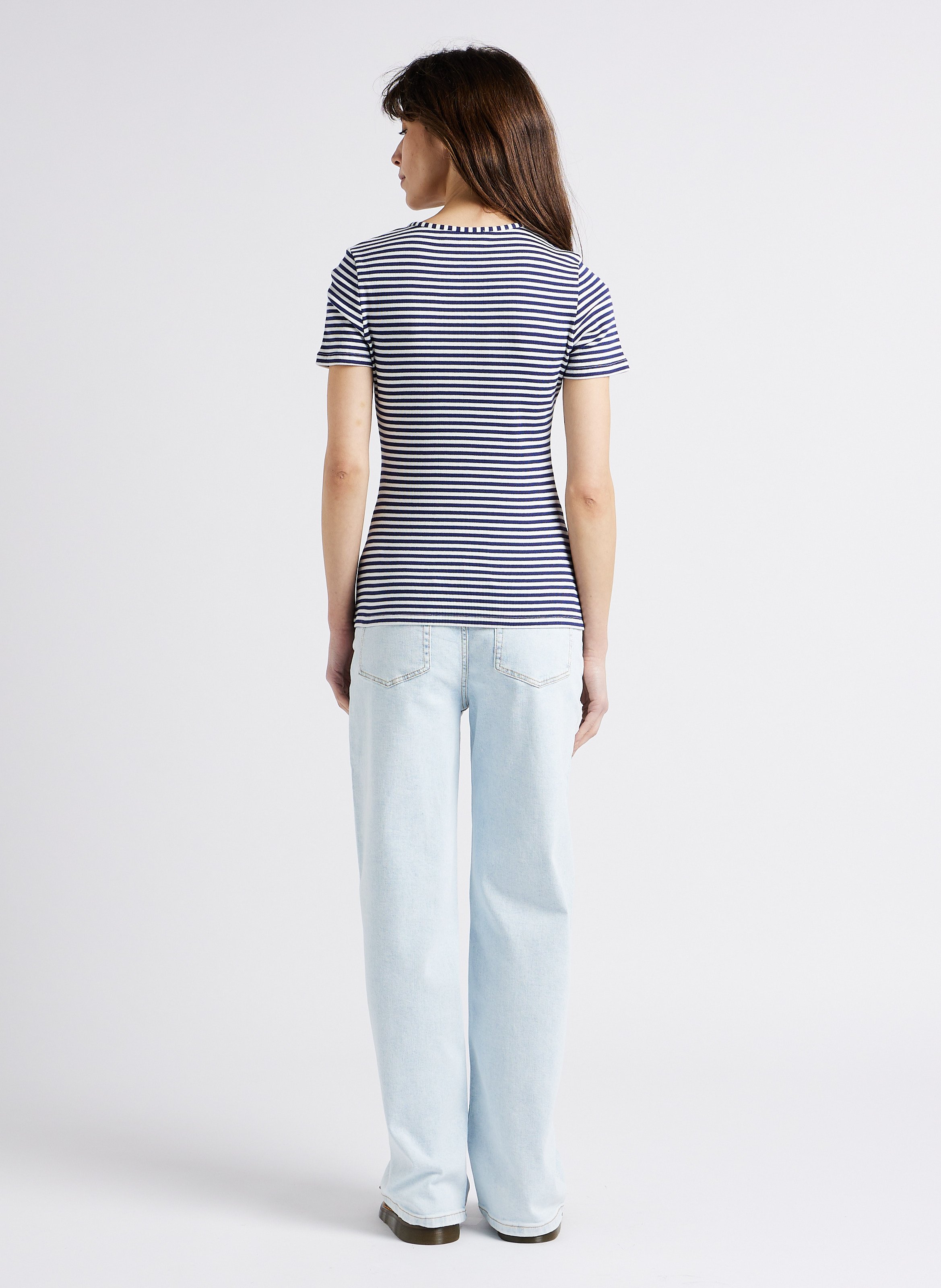 Top col tunisien en coton bio à rayures MAISON LABICHE Bleu