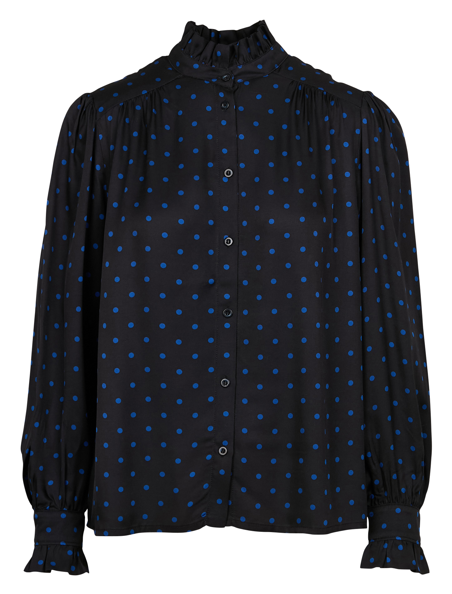 Rechte katoenen blouse met Victoriaanse kraag SUZIE WINKLE Zwart