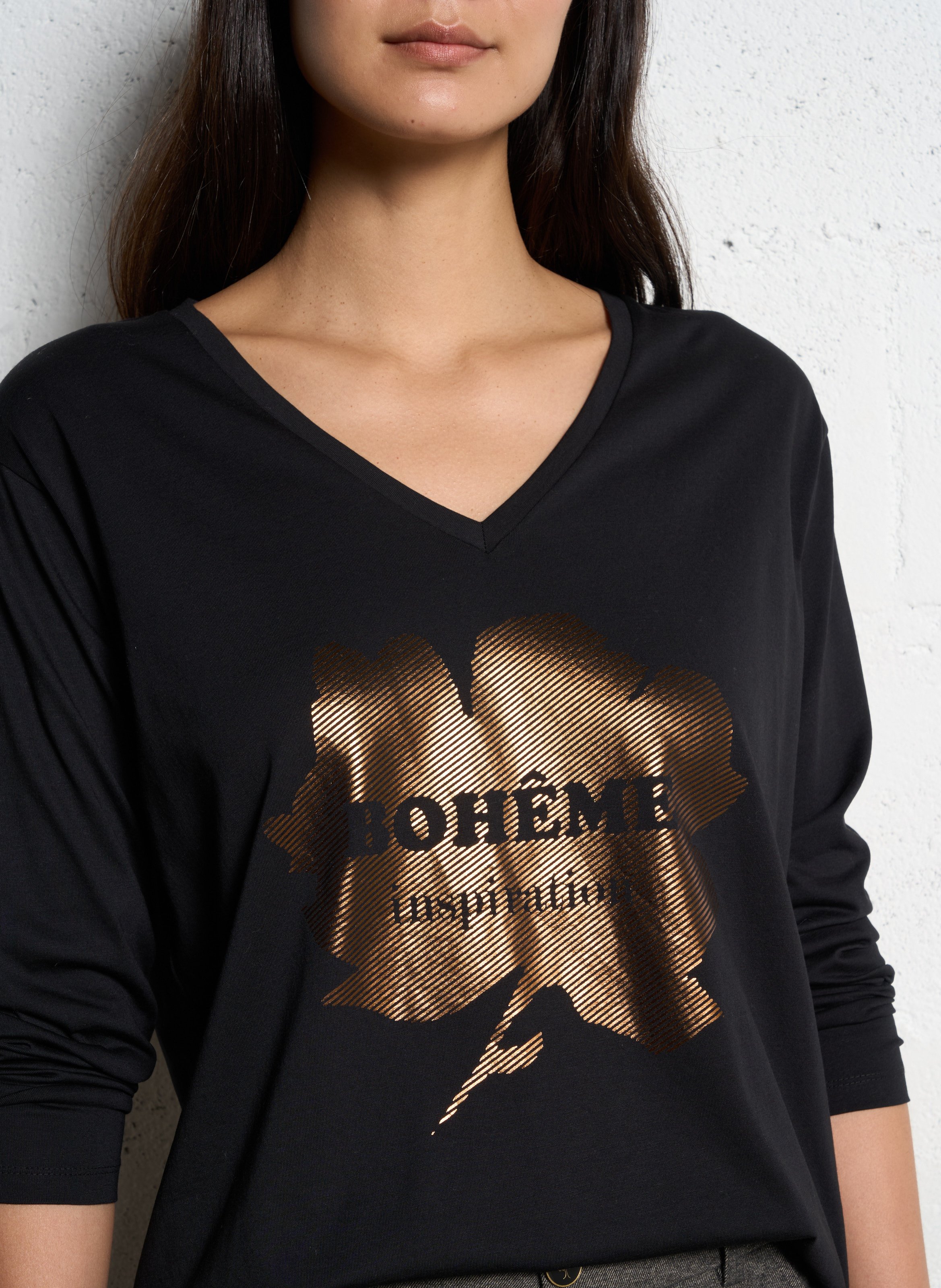 Gedrukt T-shirt met netstof ONE STEP Zwart