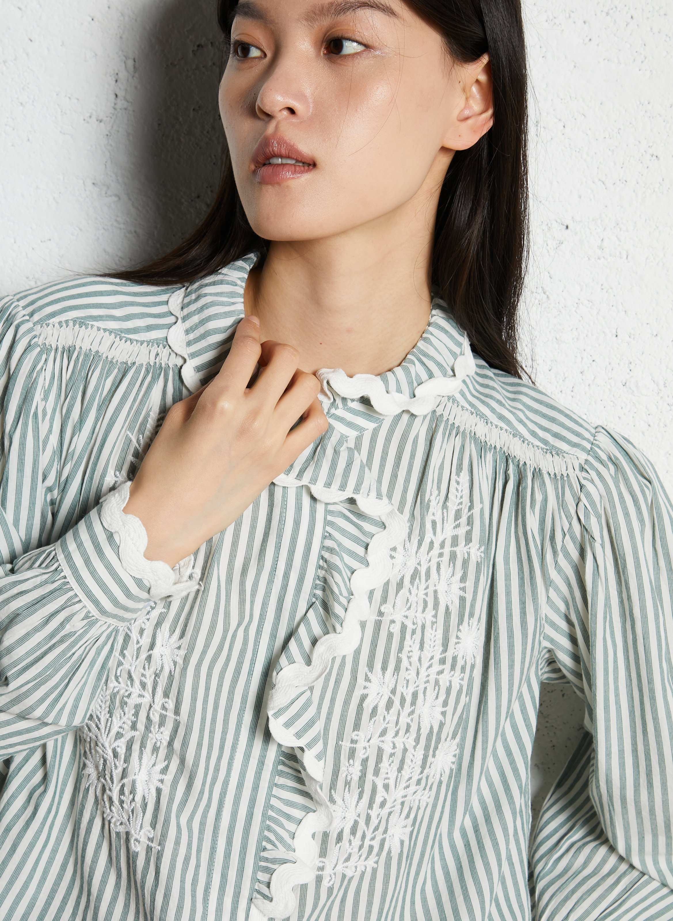 Striped shirt with Victorian collar LOUISE MISHA Green