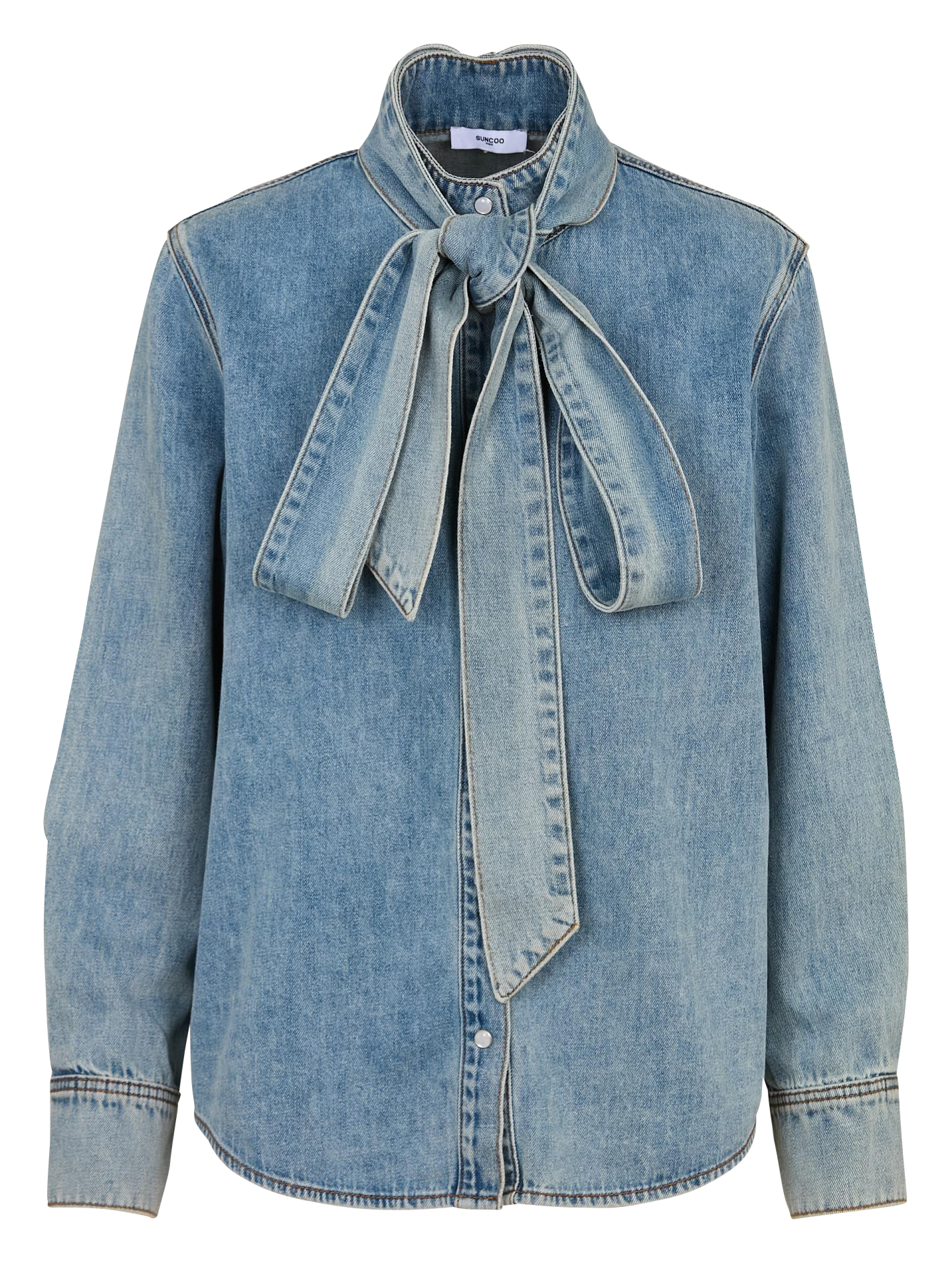 Blouse droite à écharpe en denim SUNCOO Bleu