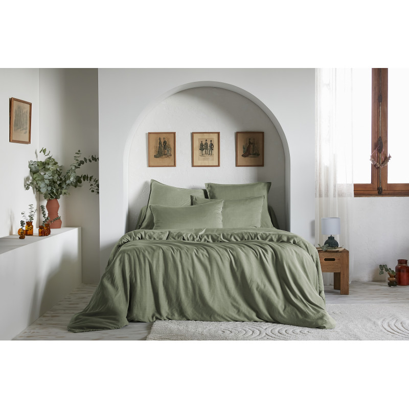 Complete duvet cover set "Lysandre" all sizes "Lyocell" butterfly effect L'EFFET PAPILLON Green