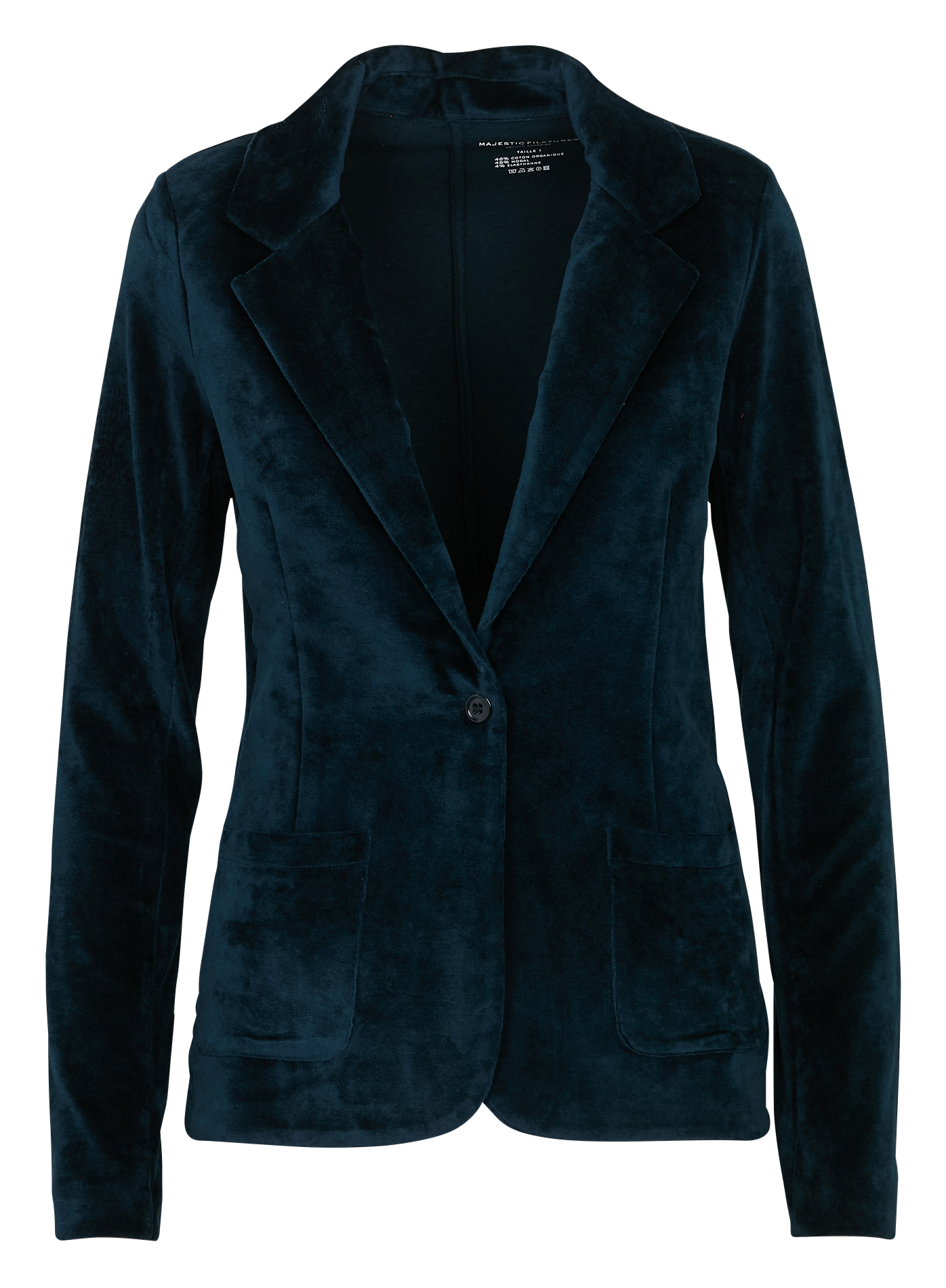 Veste col tailleur en velours MAJESTIC FILATURES Bleu