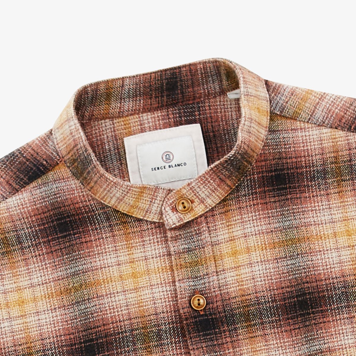 Long-sleeved Mao collar checked shirt SERGE BLANCO Orange