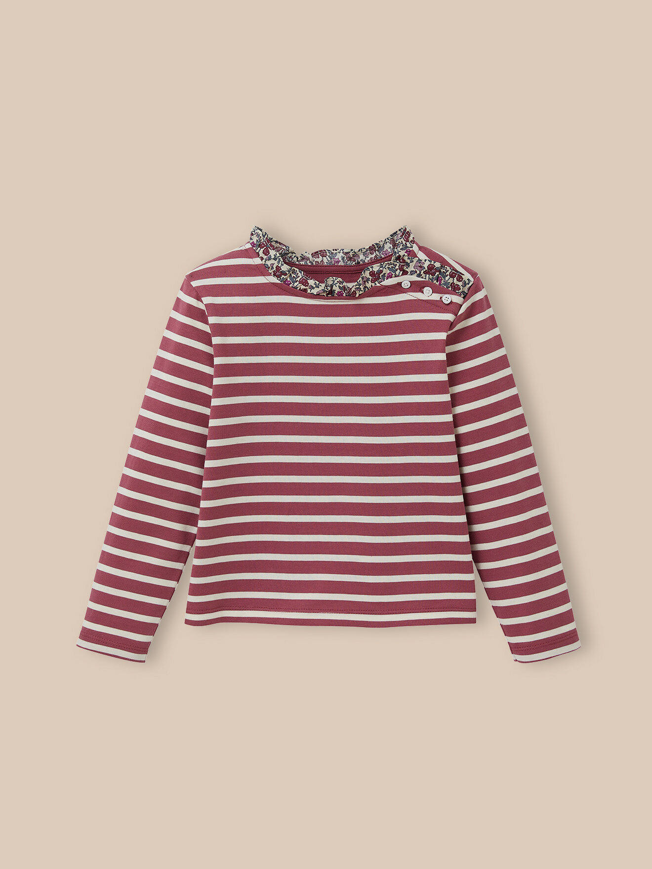 Organic cotton Liberty fabric Breton T-shirt CYRILLUS Purple