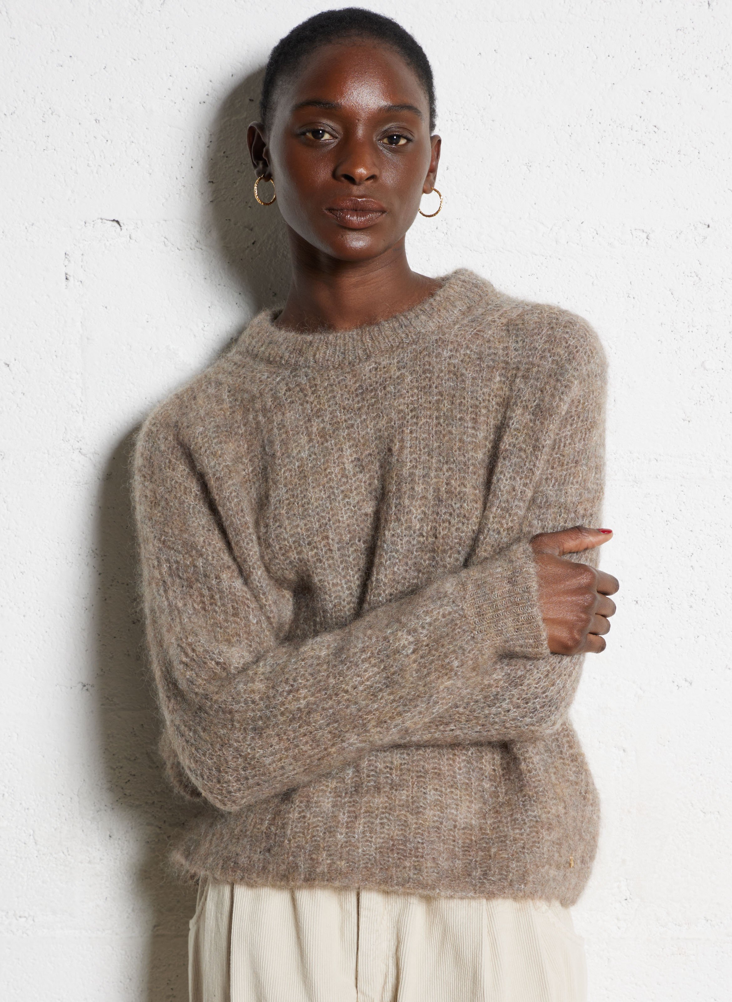 Round neck solid color wool blend sweater DES PETITS HAUTS Beige