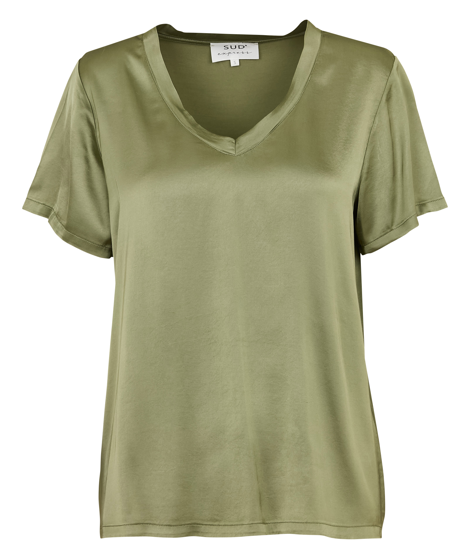 Satin V-neck oversized T-shirt SUD EXPRESS Green