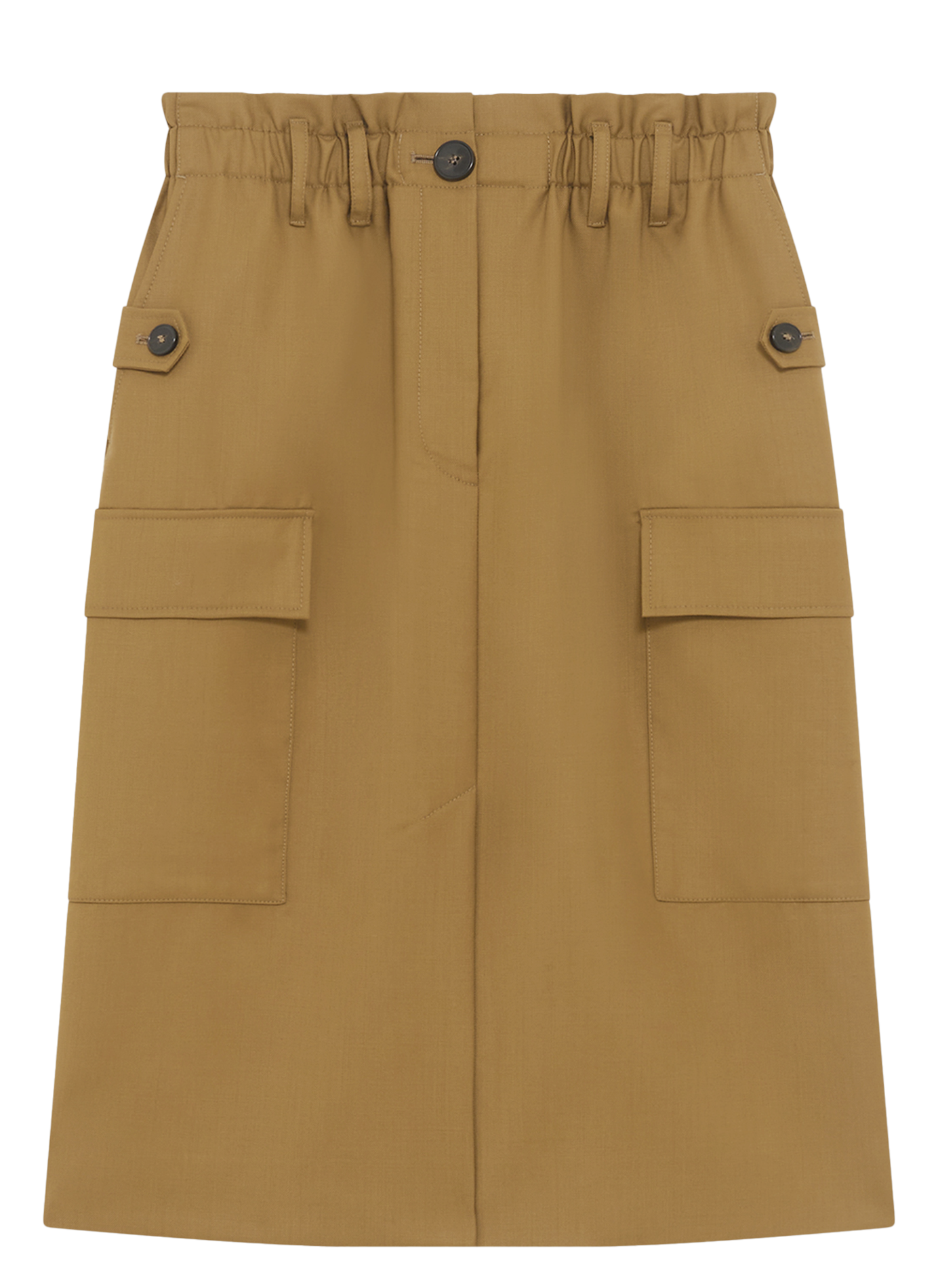 Jupe midi droite à poches en laine IRO Marron