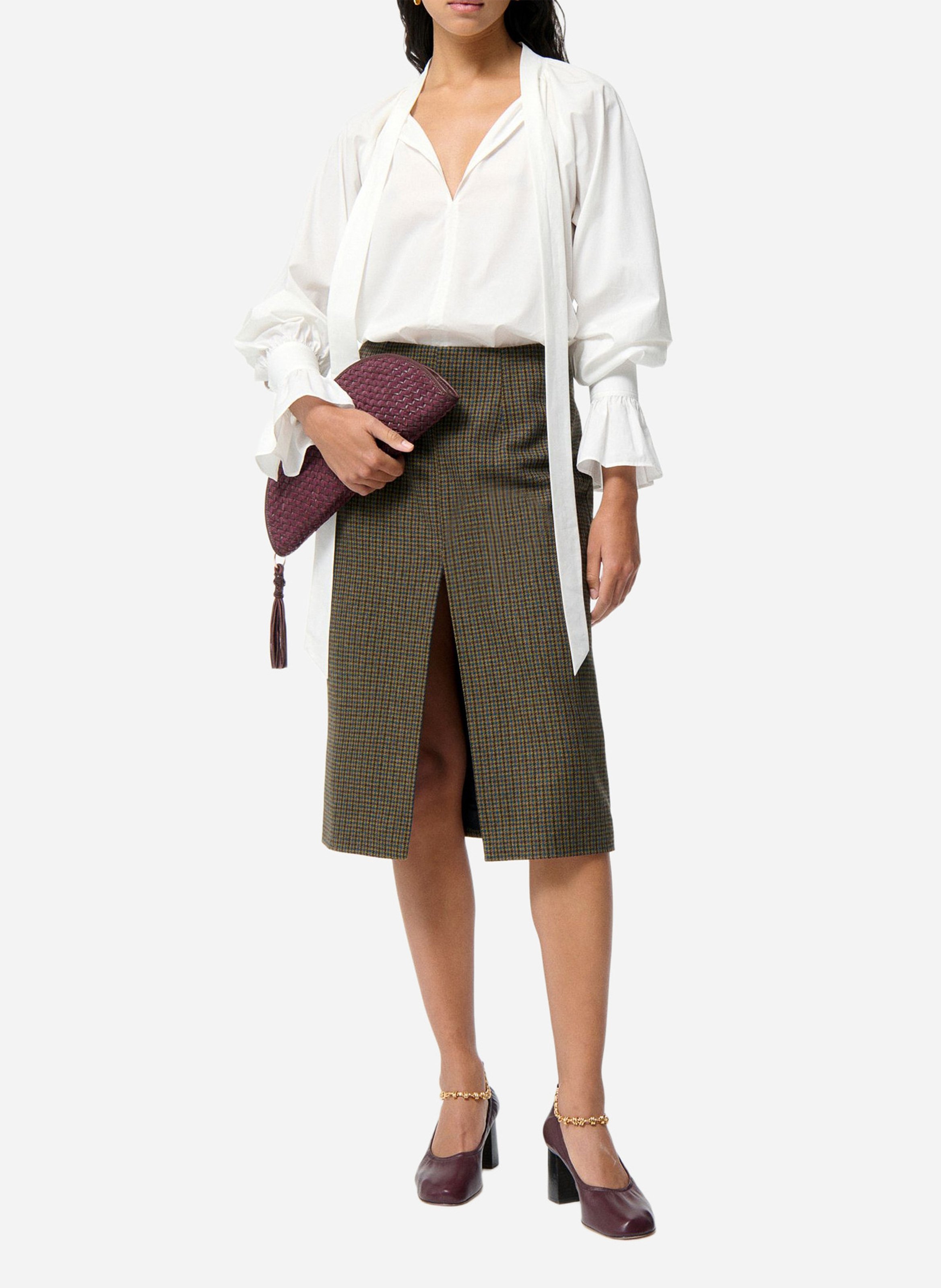 Jupe midi taille haute en laine mélangée VANESSA BRUNO Vert