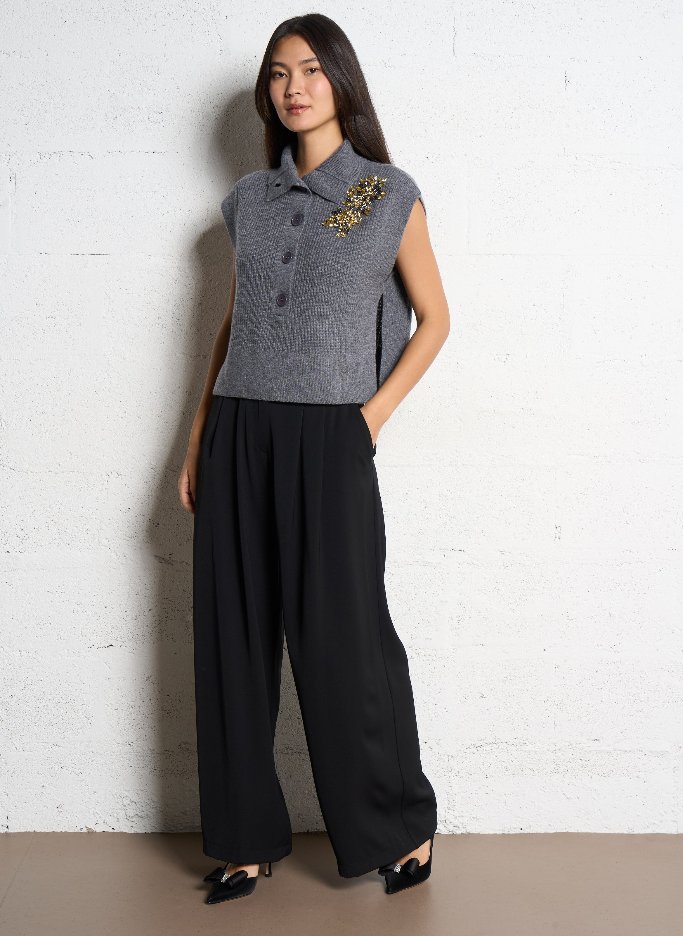 Oversize-Wollpullover mit Stehkragen LIU JO Grau