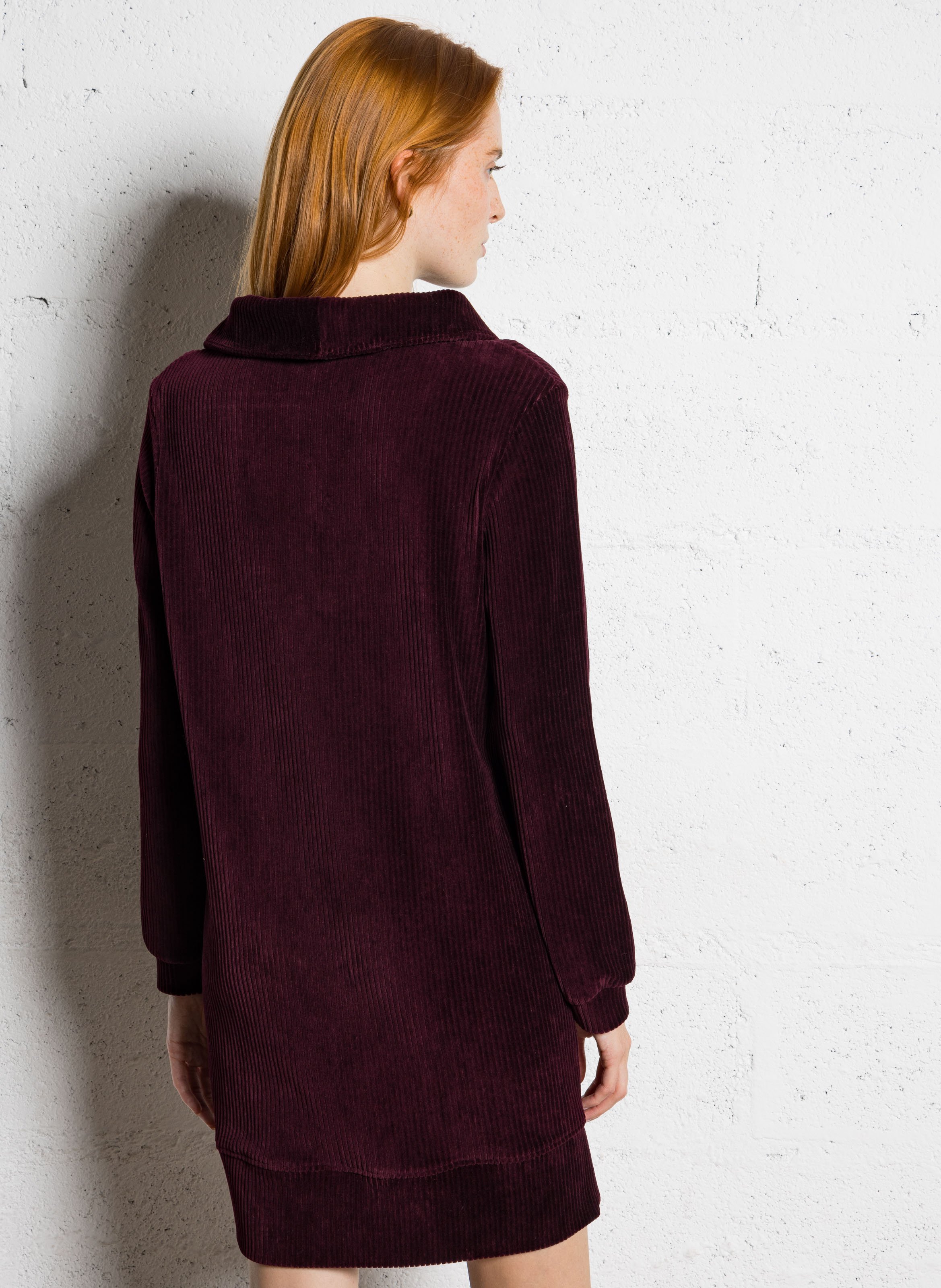 Robe droite col montant en velours côtelé I CODE Rouge