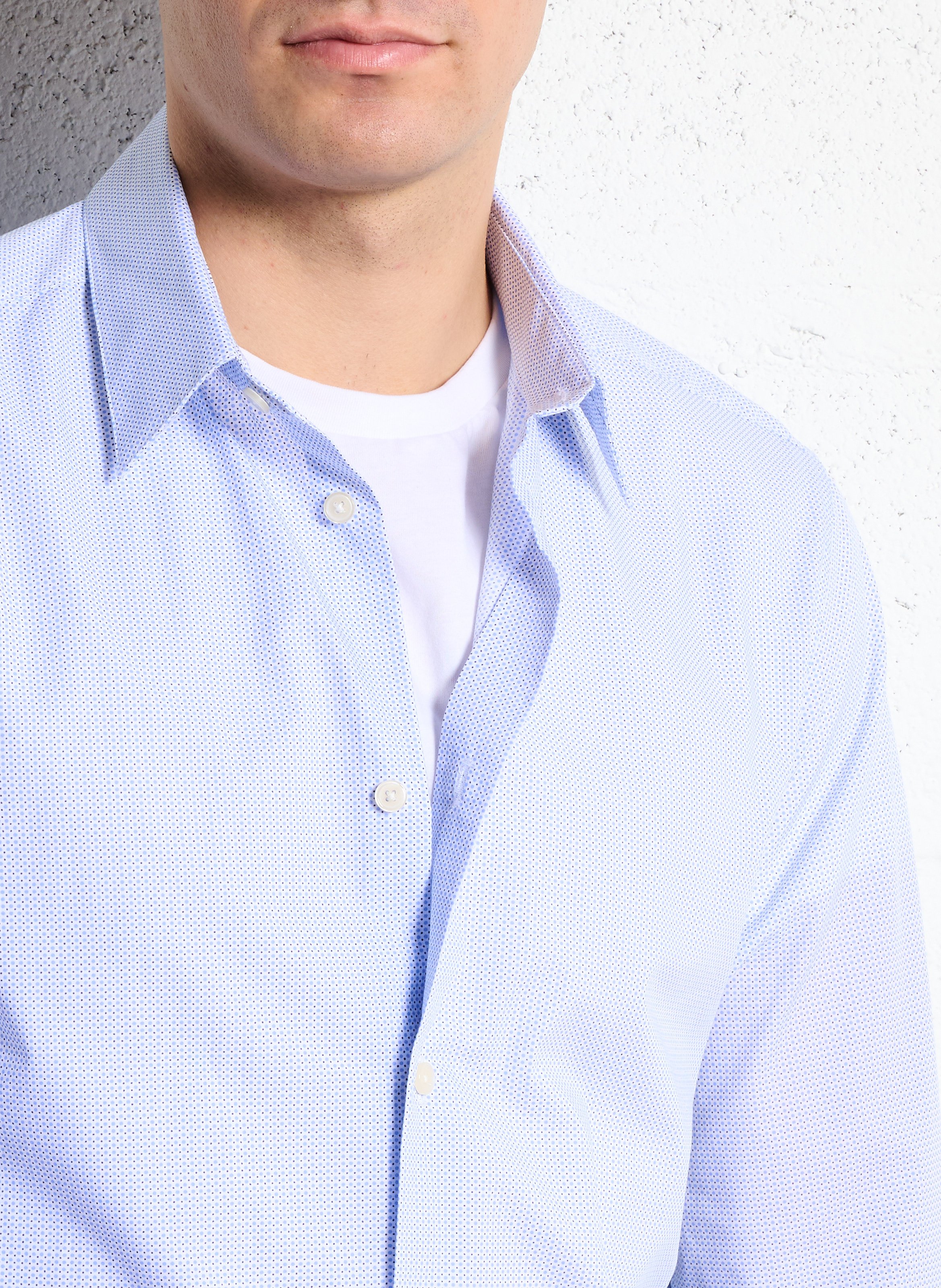 Chemise slim-fit col classique imprimée en coton AU PRINTEMPS PARIS Bleu