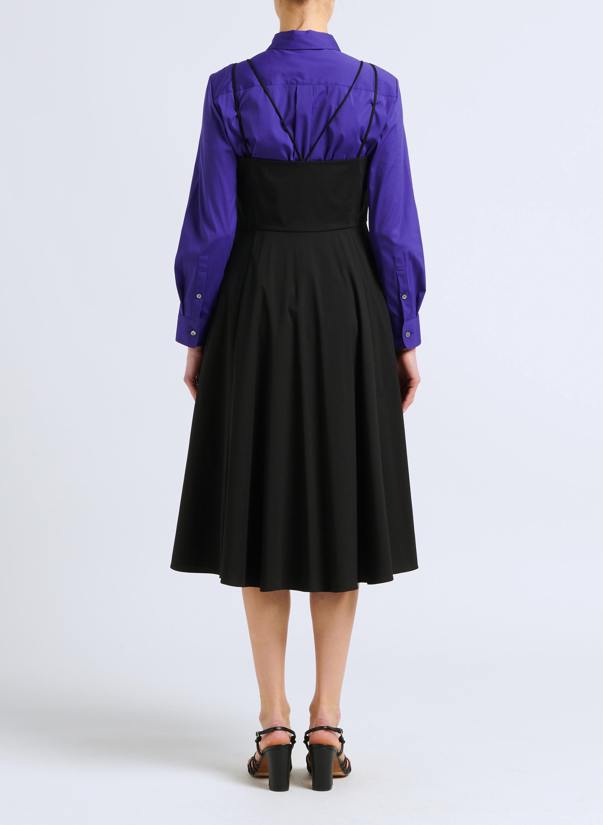 Vestido midi de mezcla de algodón con cuello cuadrado THEORY Negro