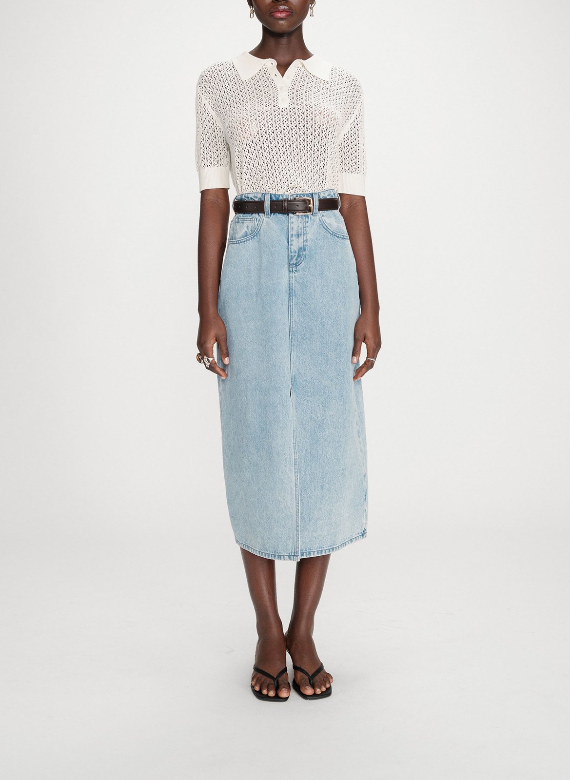 <p>Midi denim skirt with a slit</p> GRACE ET MILA Blue