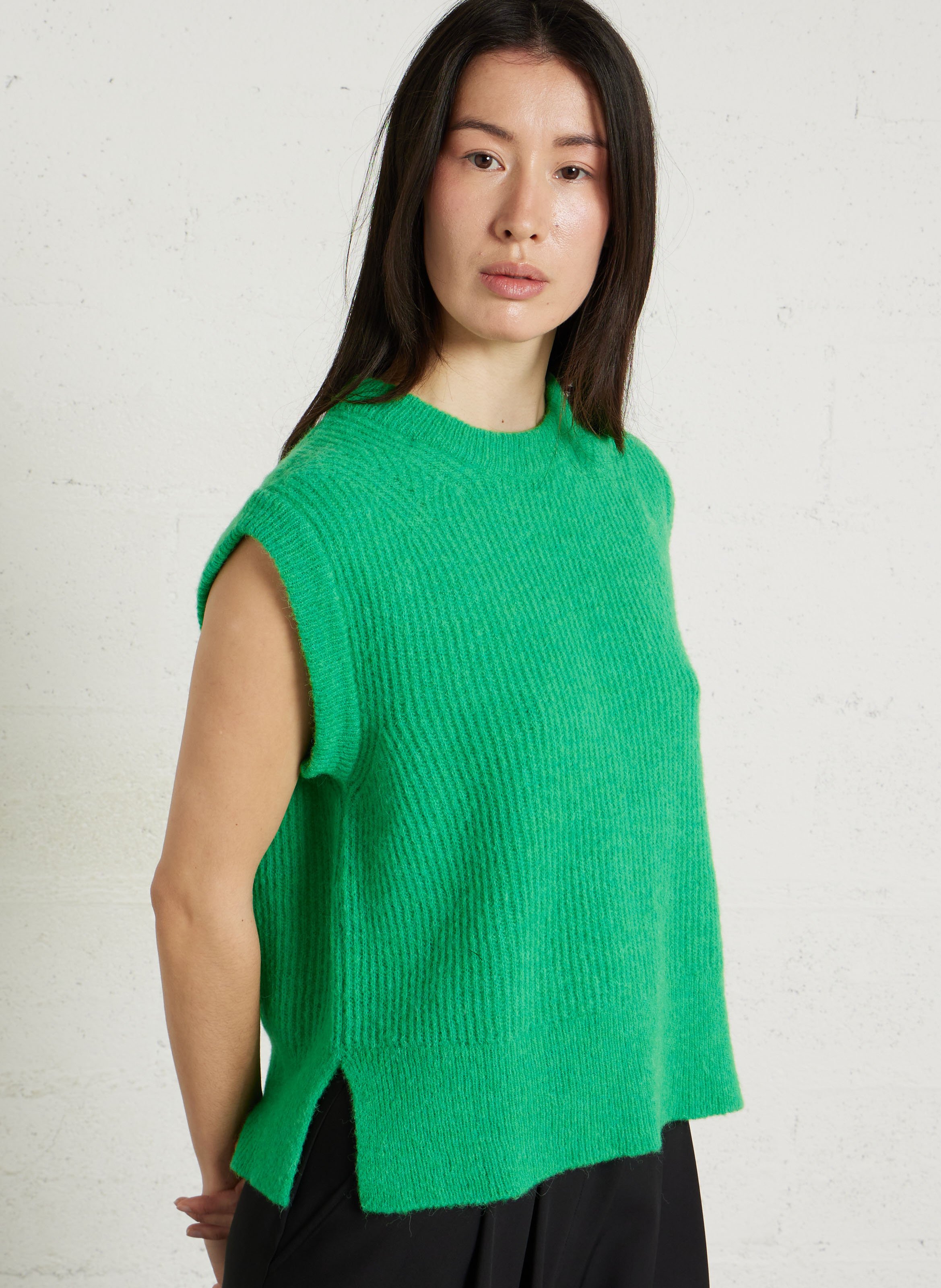 Straight round-neck knit sweater MAISON ANJE Green
