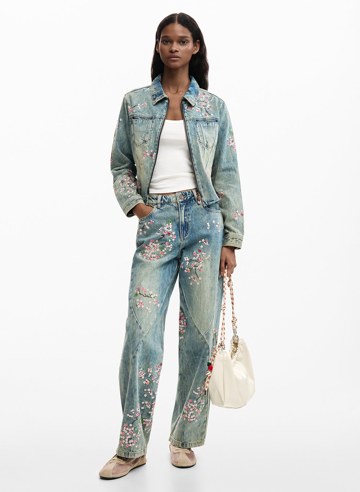 Rechte jeans van geborduurd katoen DESIGUAL Blauw