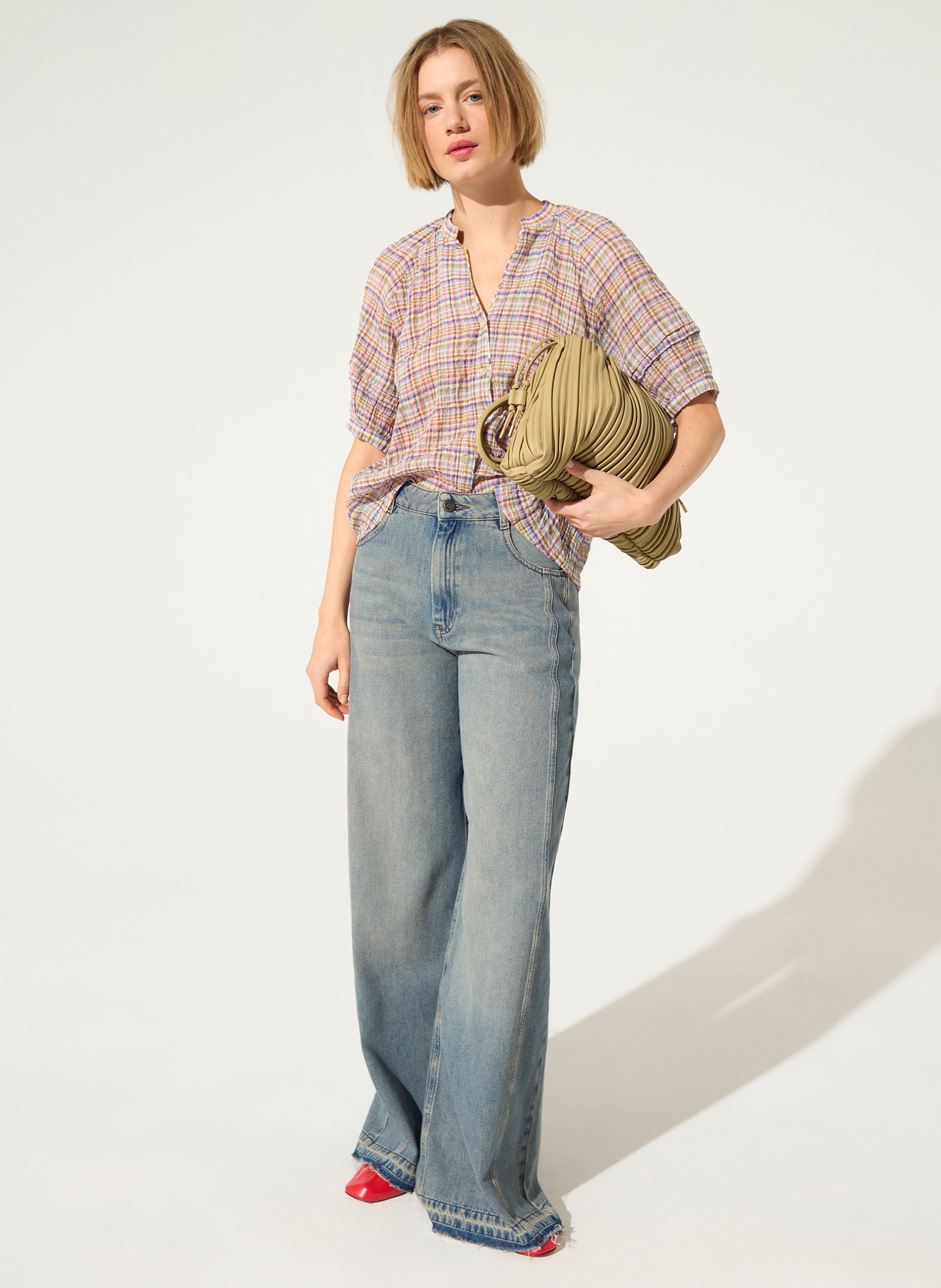 Blouse with puffed sleeves in print COTELAC Purple