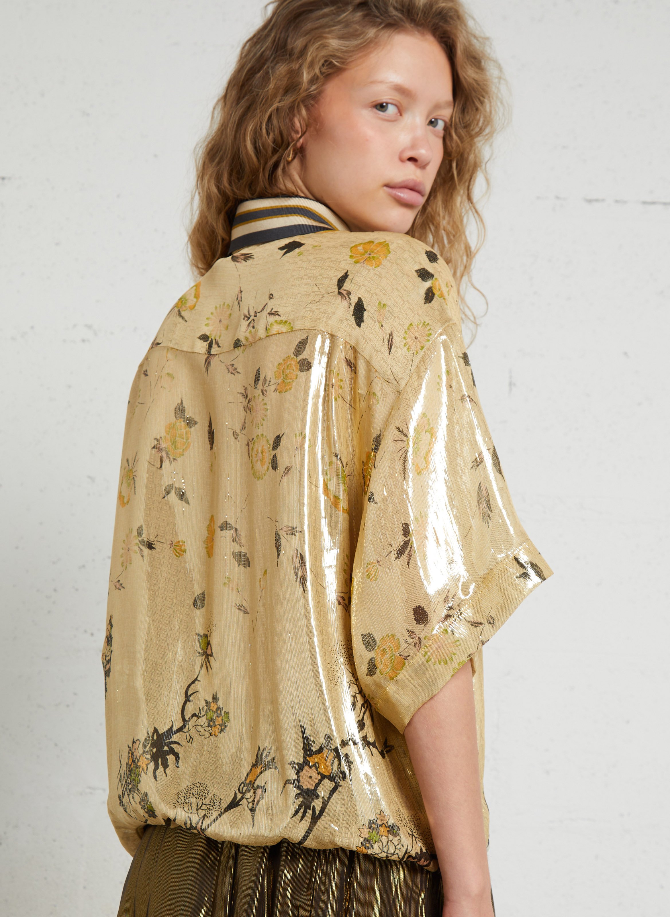 Silk blend printed polo collar top MES DEMOISELLES Multicolored