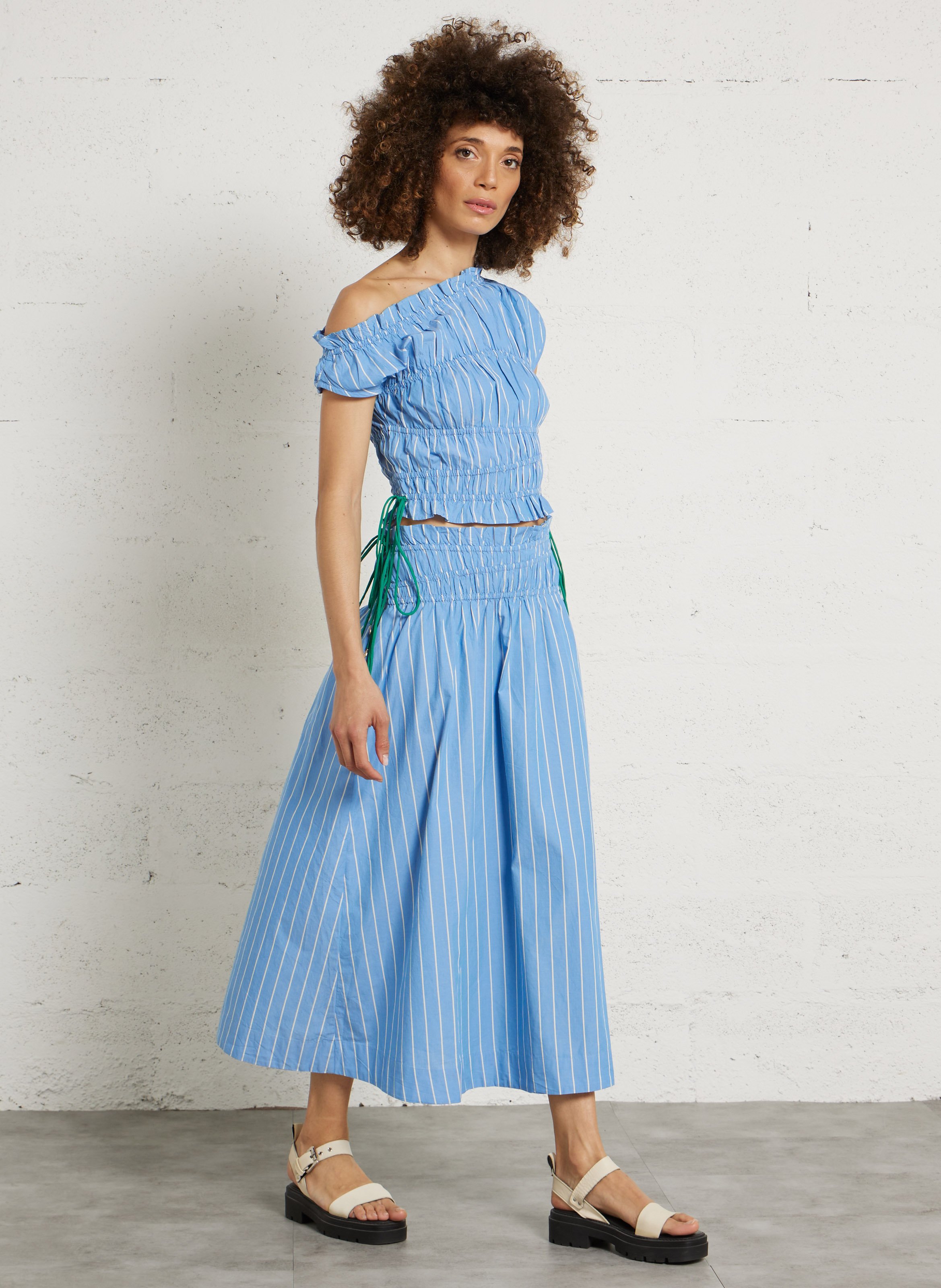 Top droit col rond en coton bio rayé FABIENNE CHAPOT Bleu