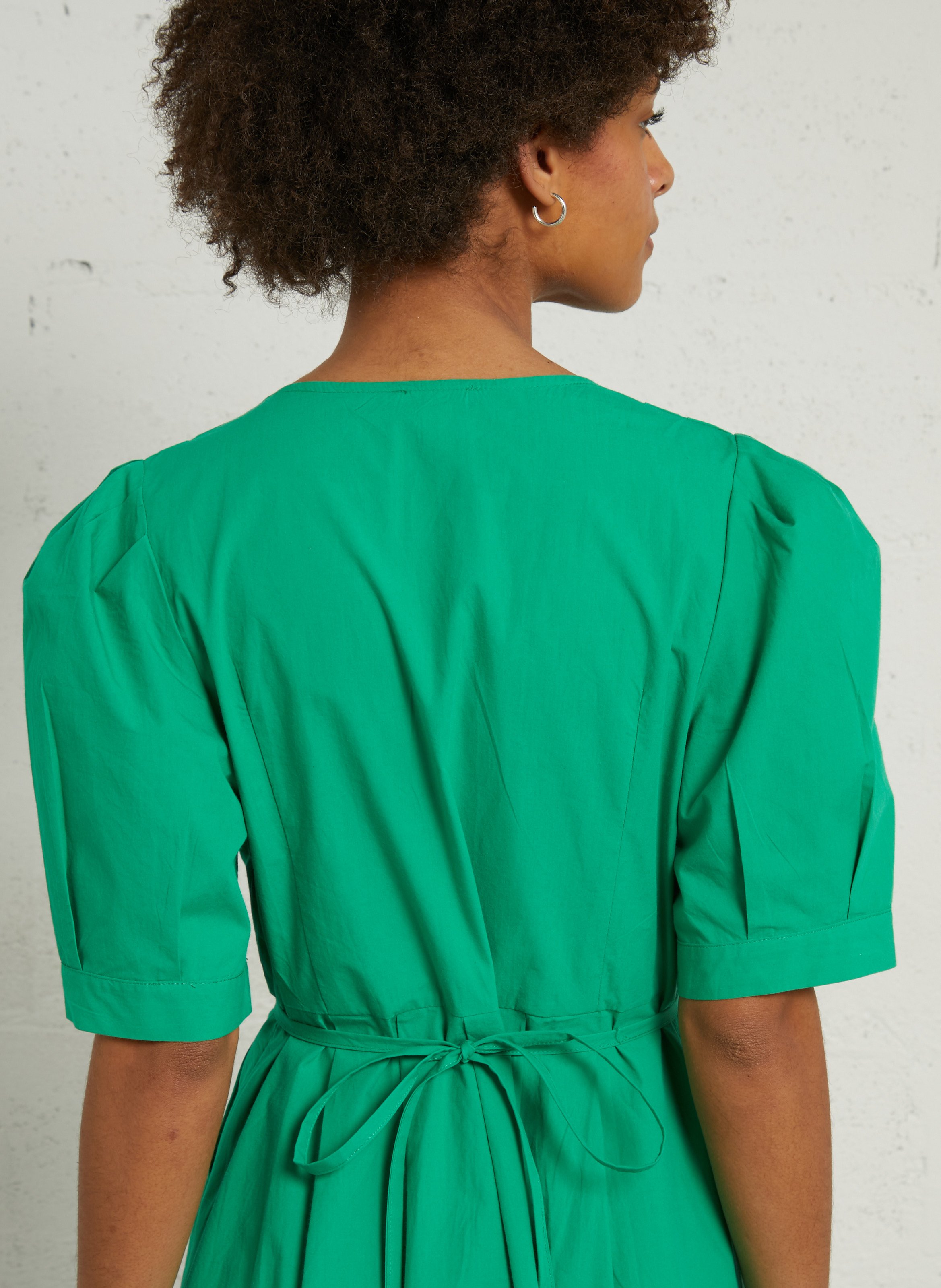 Lange, katoenen jurk met V-hals THE KORNER Groen