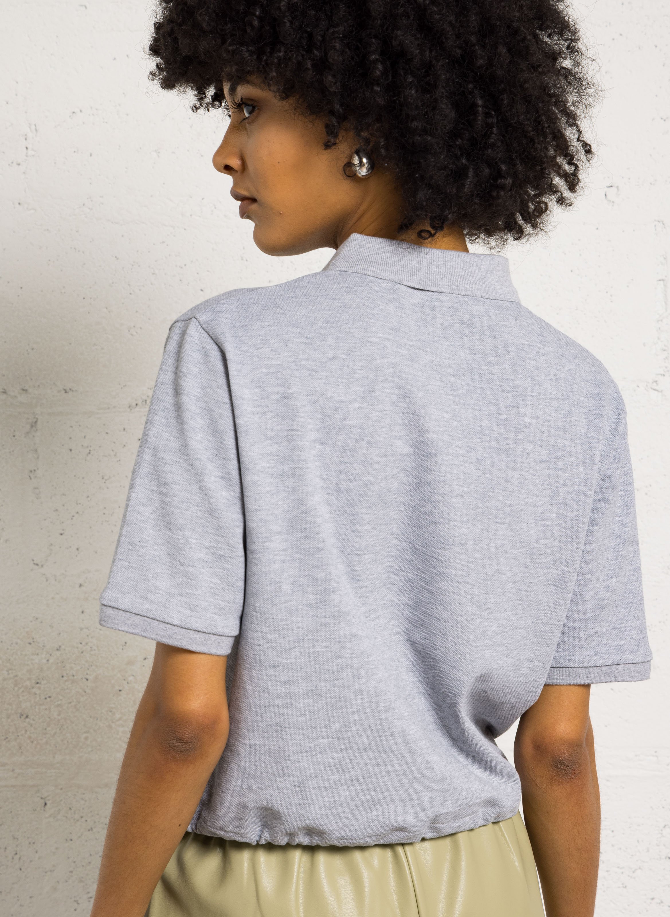 Katoenen top met polokraagje BERENICE Grijs