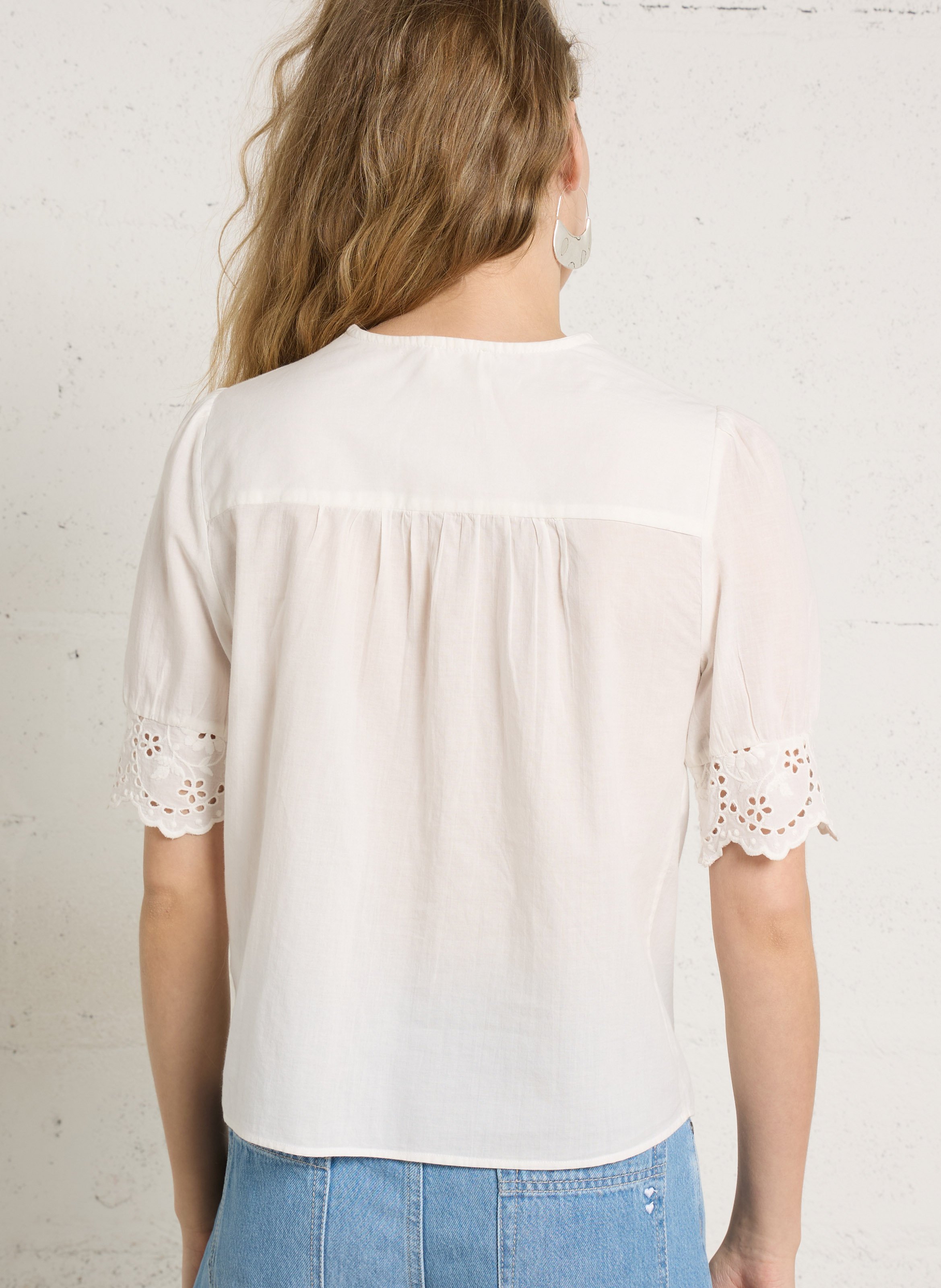 Top droit en coton brodé PETITE MENDIGOTE Beige