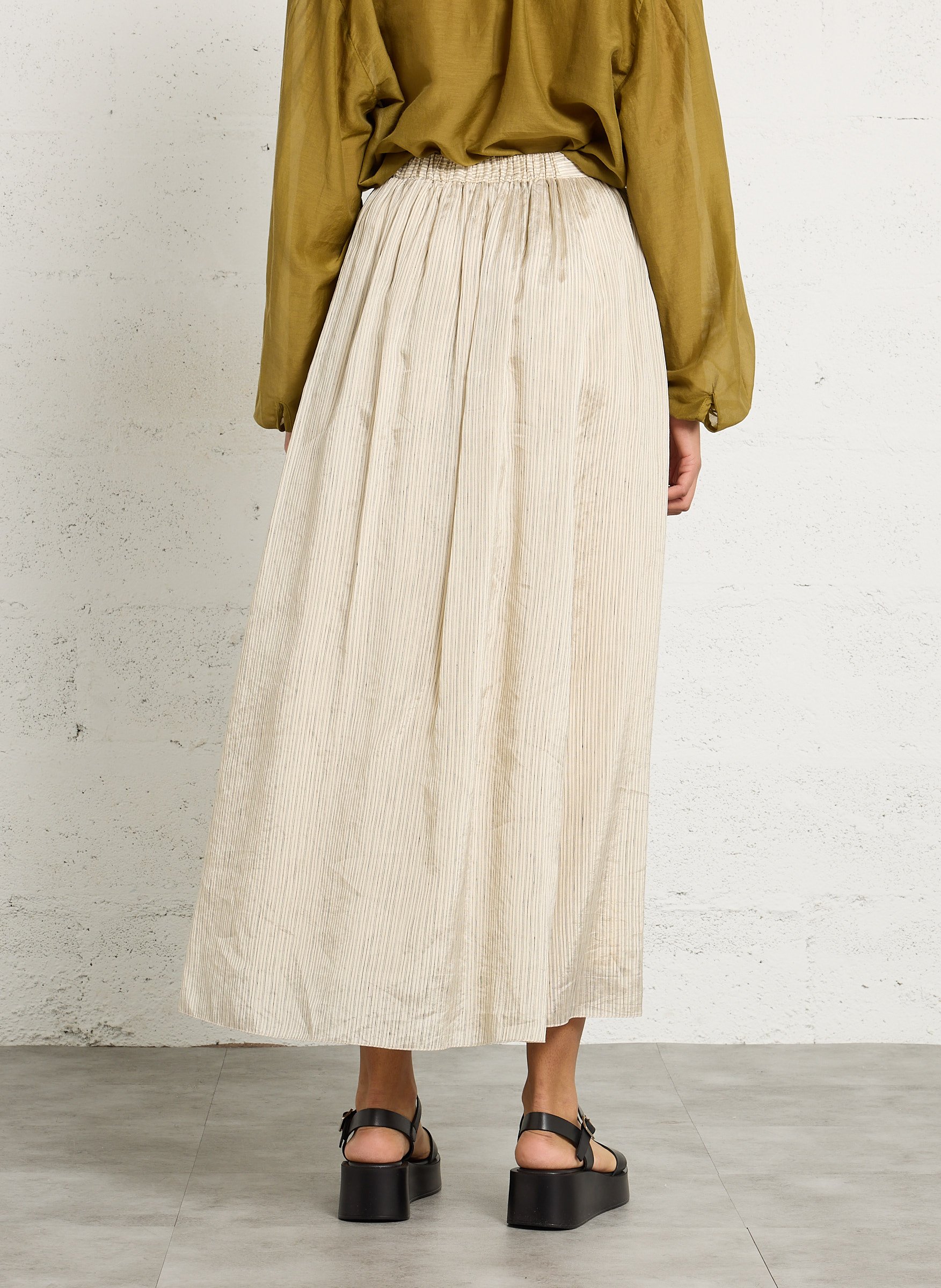 Striped wrap maxi skirt POMANDERE White