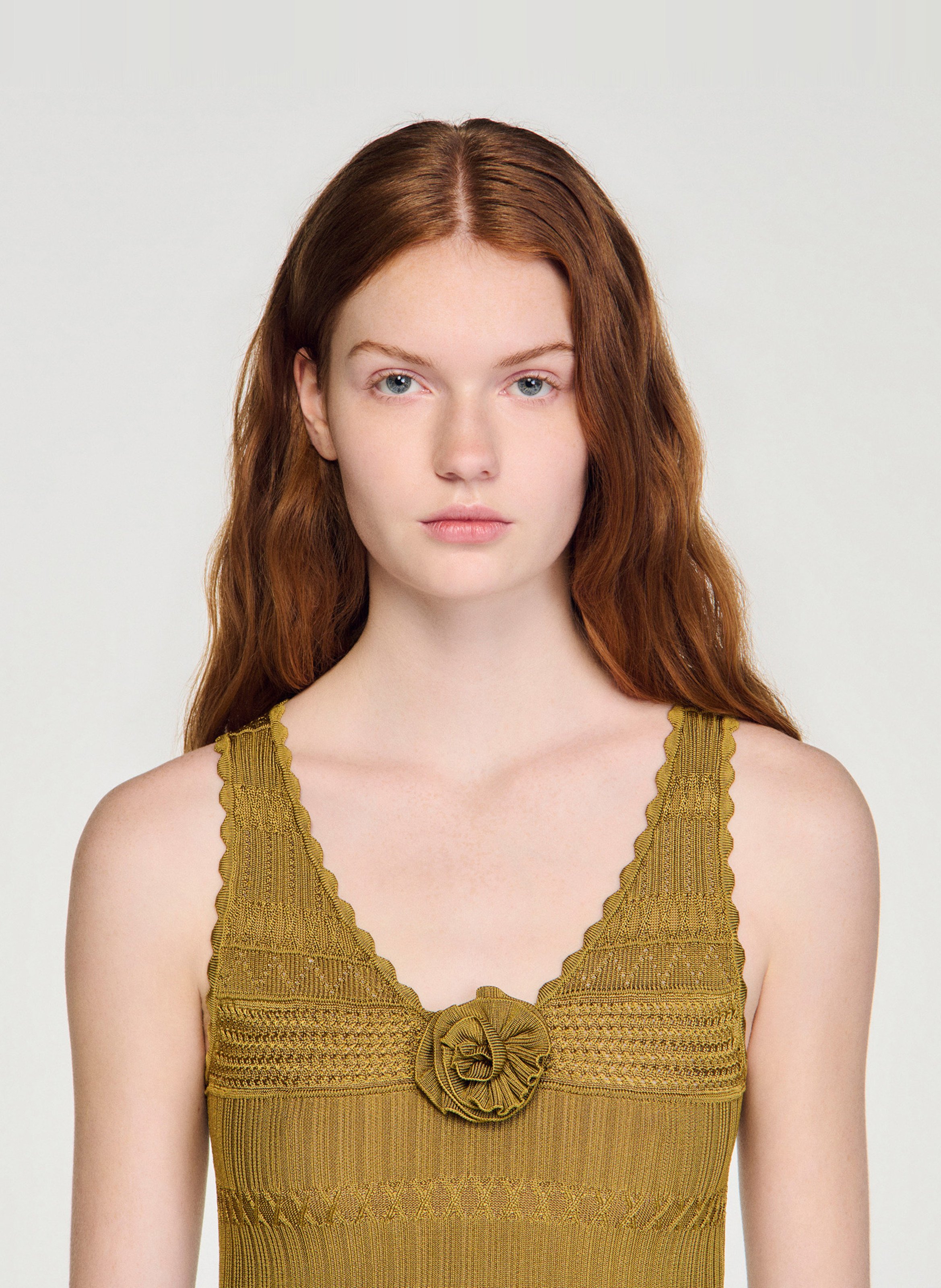 Top col V en maille SANDRO Vert