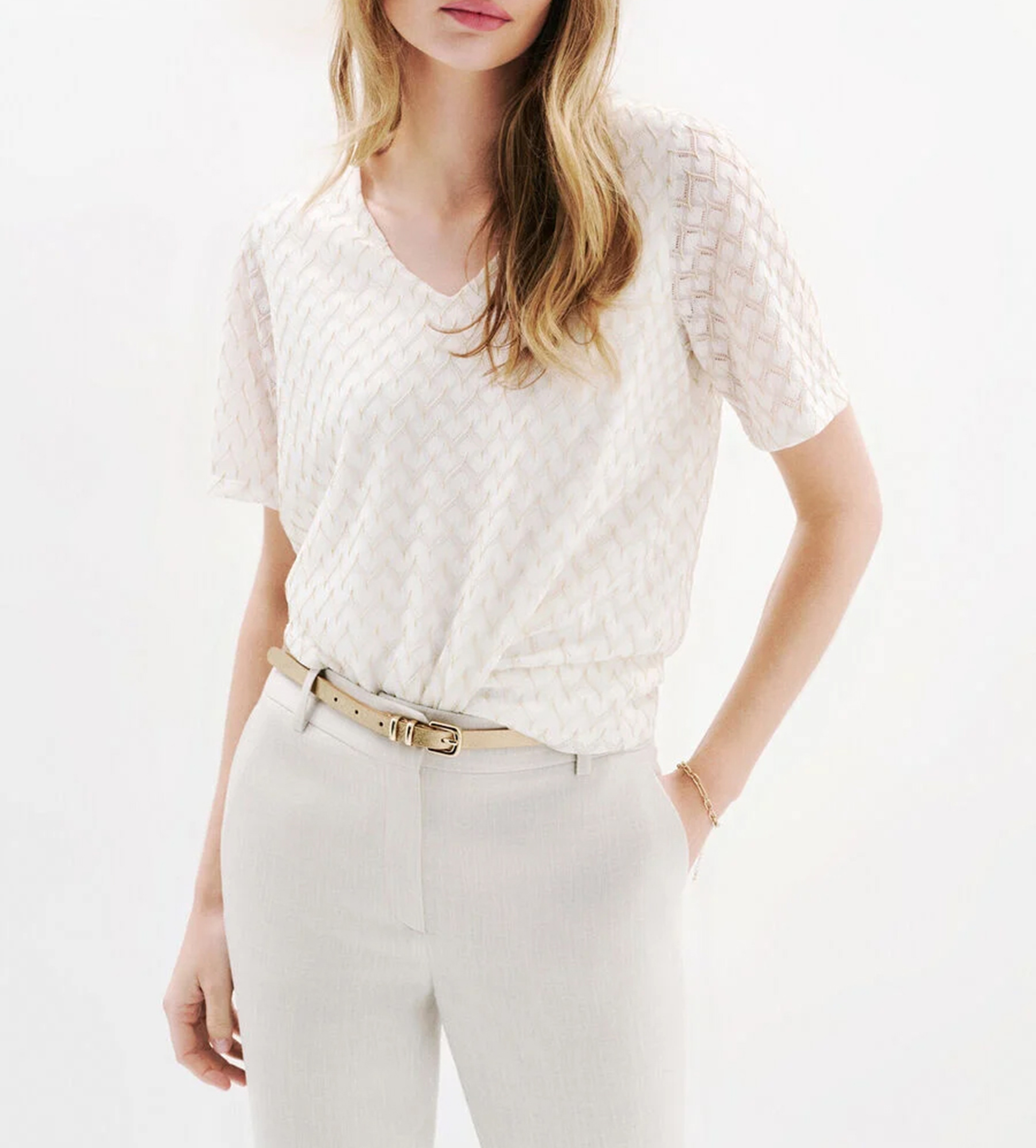 Tee-shirt col V CAROLL Beige