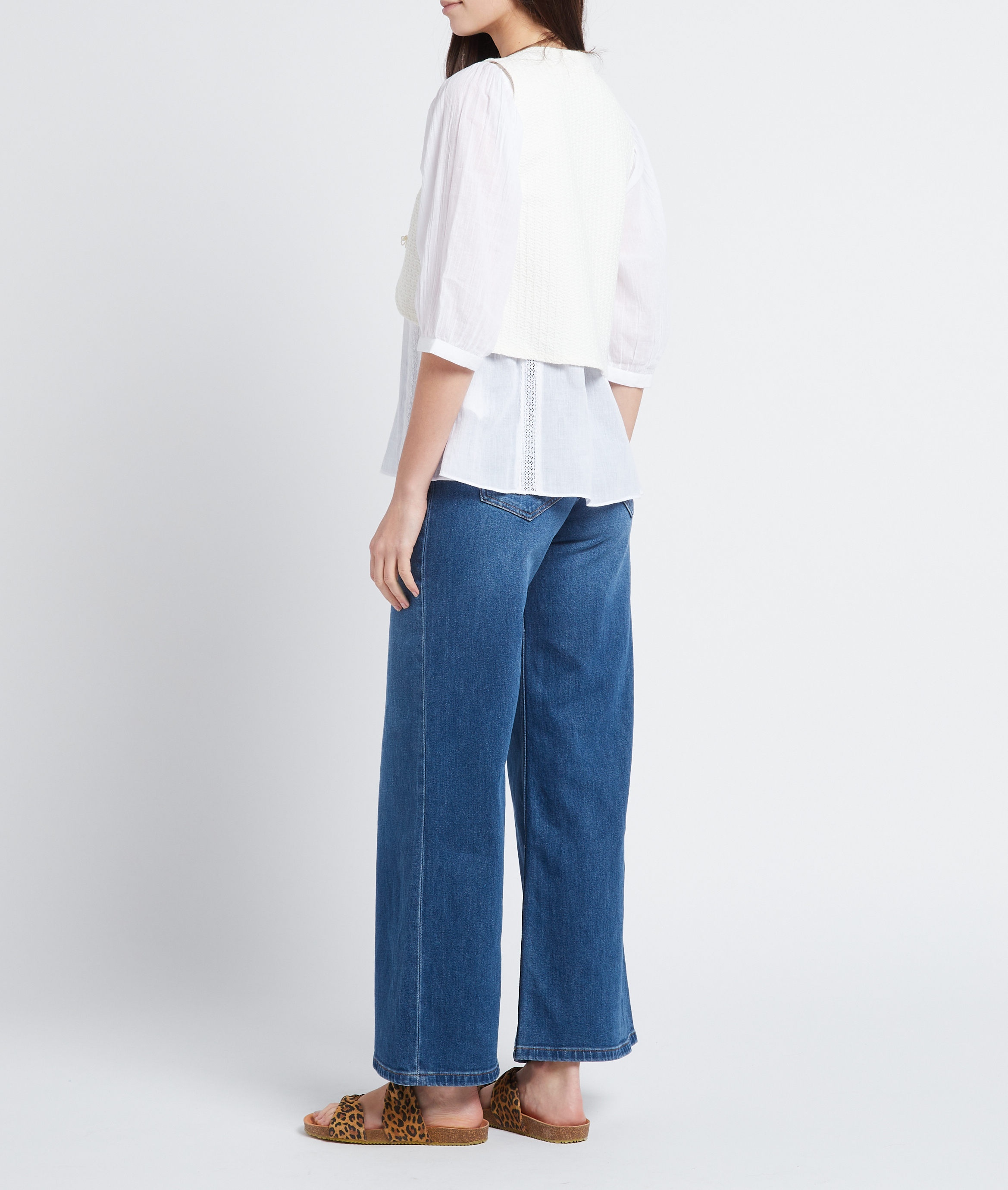 Cárdigan recto de mezcla de algodón con cuello de pico Multicolor