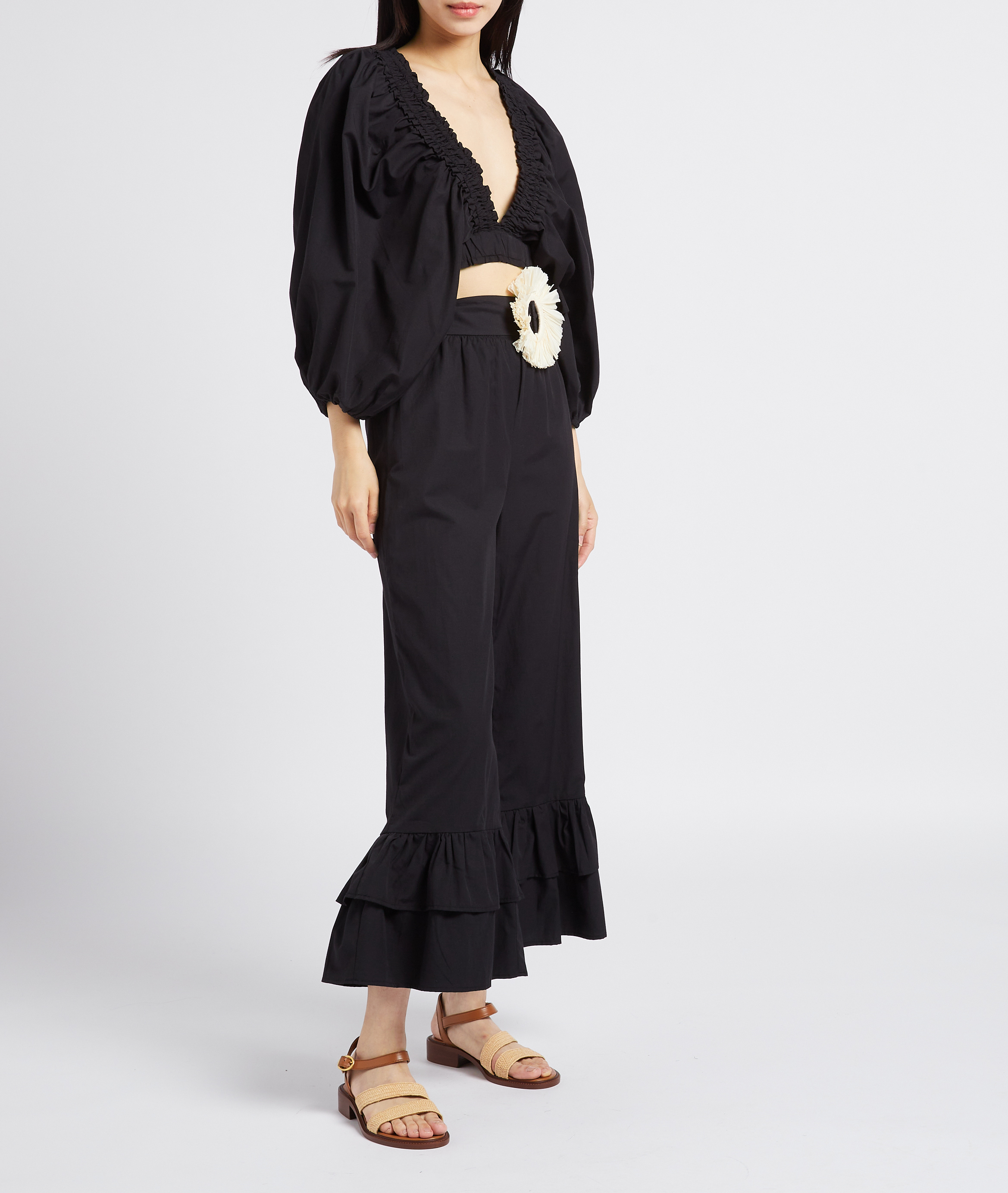 Top court encolure V en coton mélangé SUNDRESS Noir