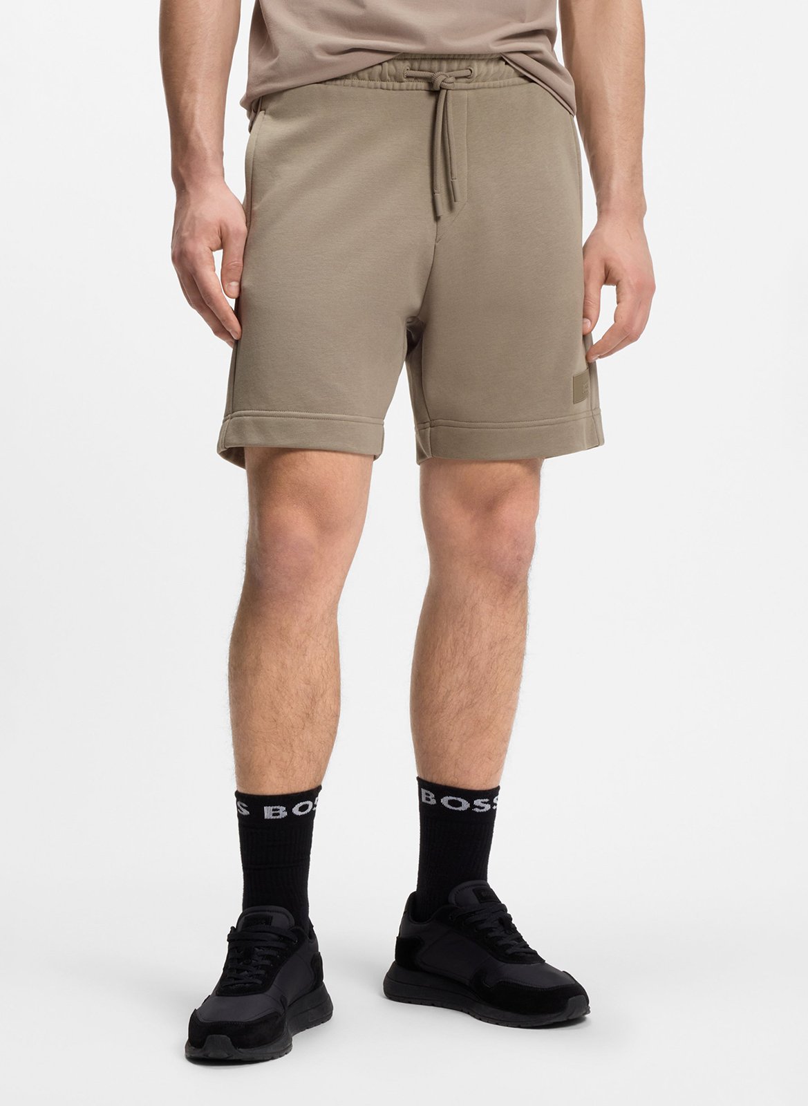 Short droit en coton mélangé BOSS Kaki