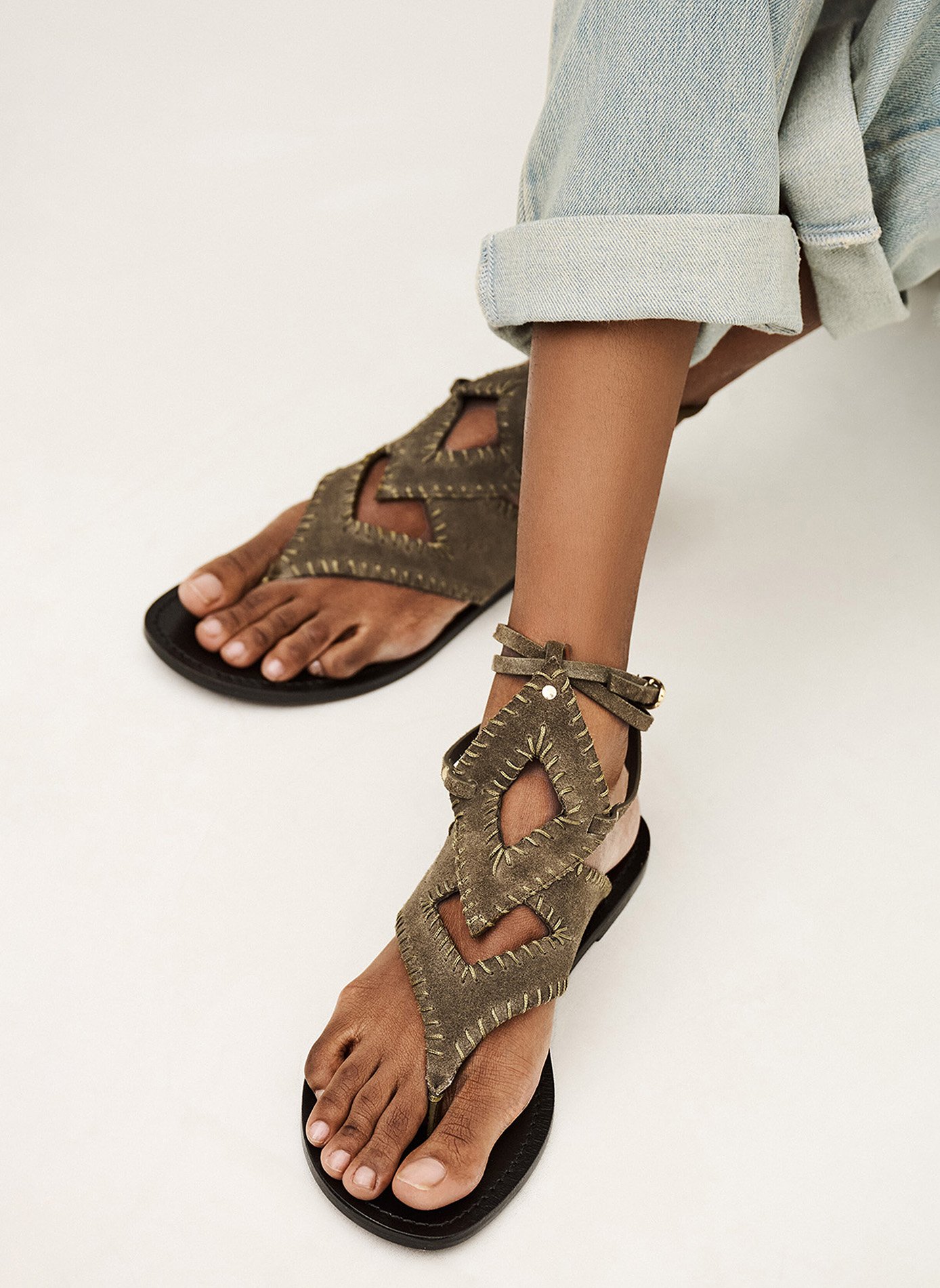 Sandales plates en cuir BA&SH Kaki