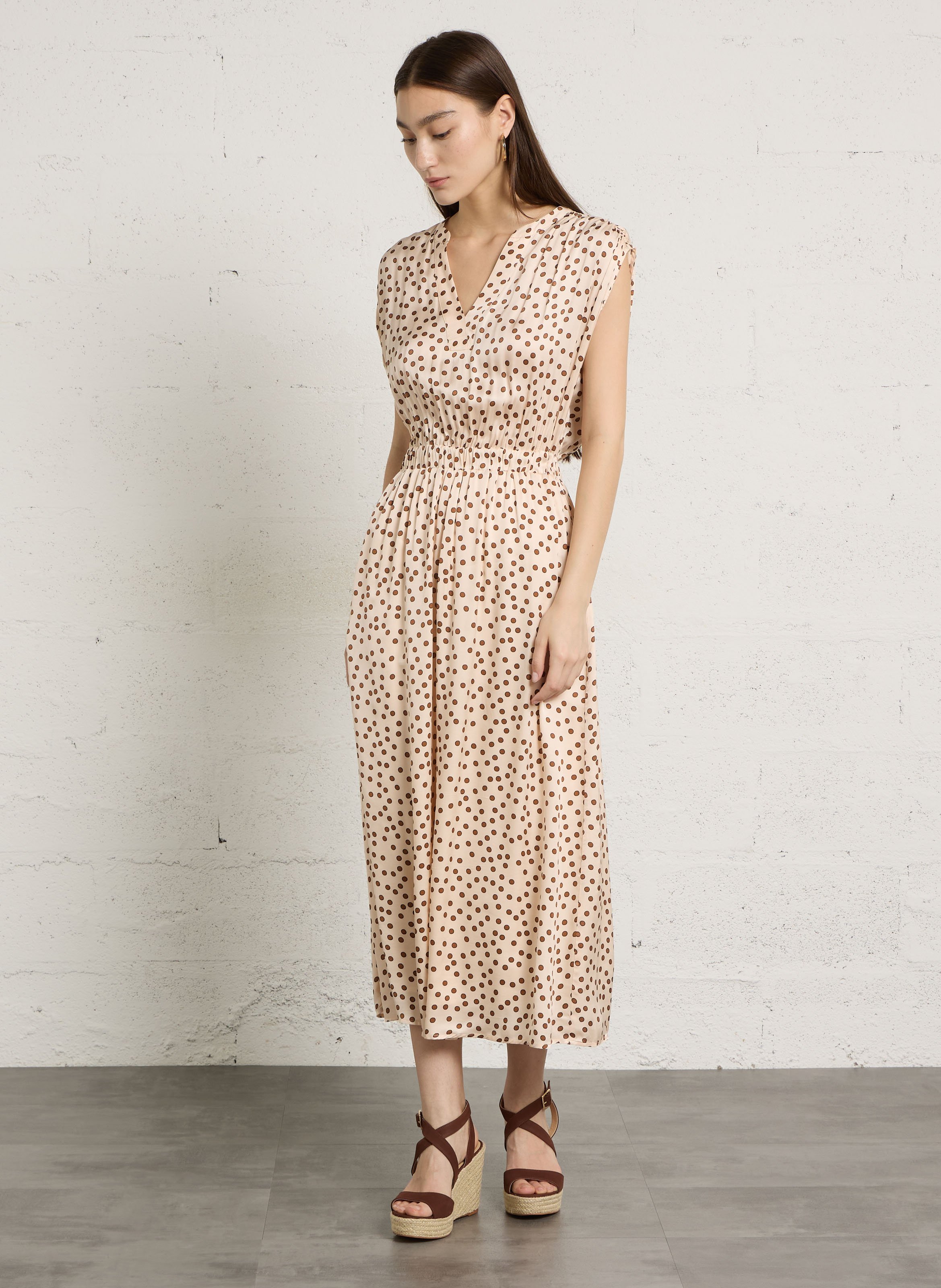 Robe longue col V à pois MAISON 123 Blanc