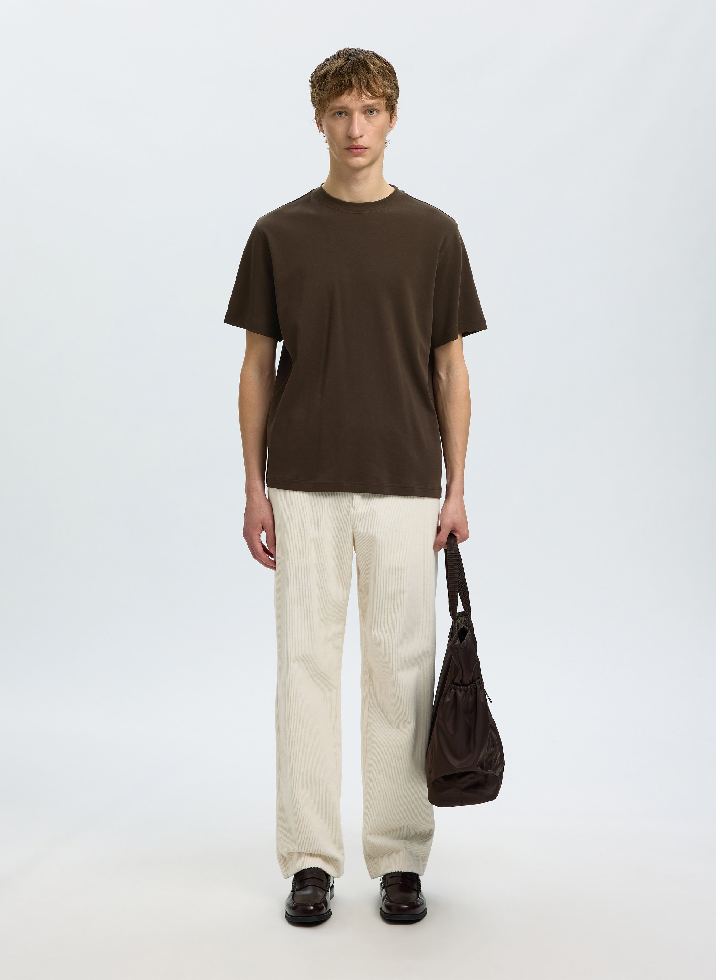Straight-cut organic cotton T-shirt SELECTED Brown