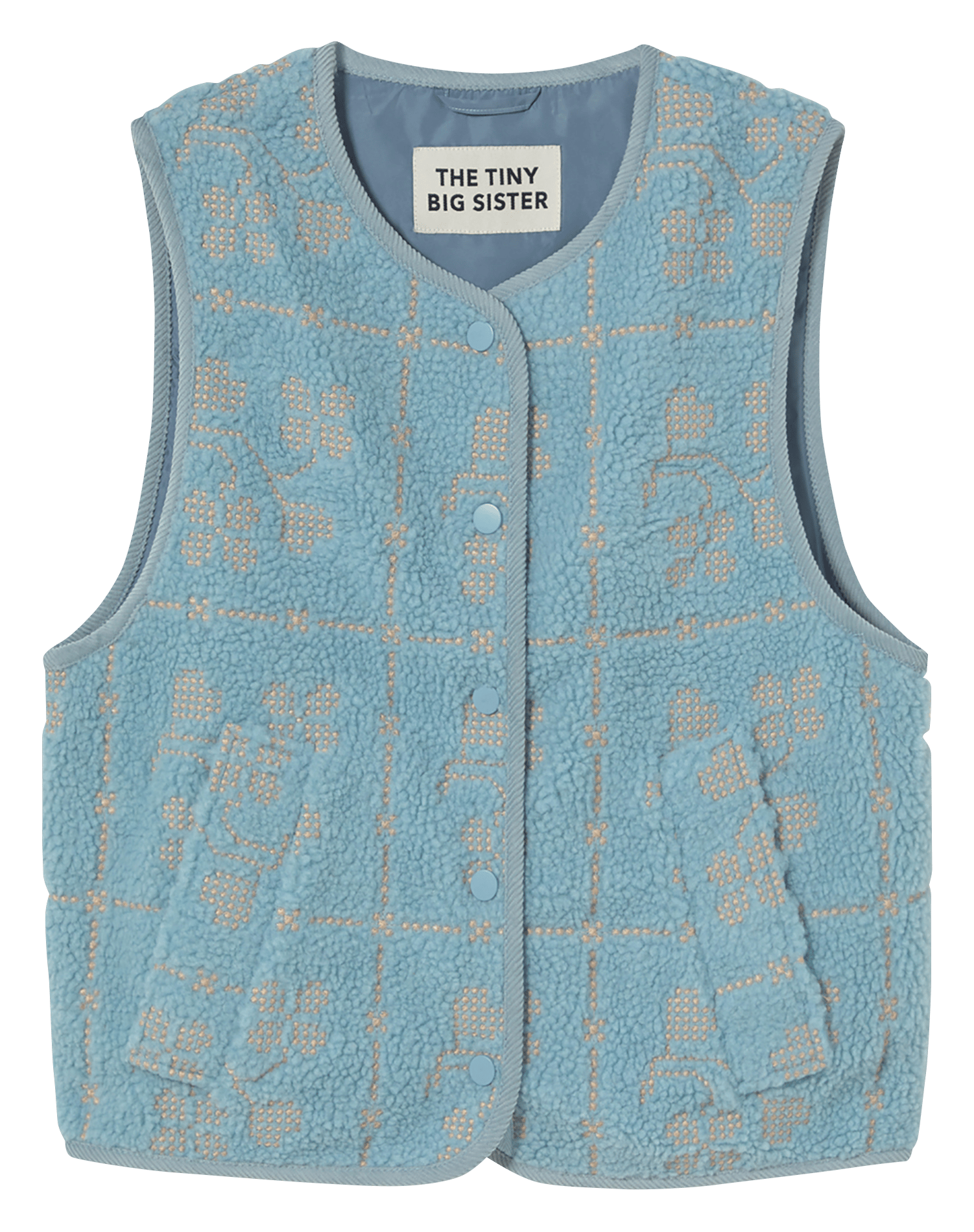 Sleeveless straight round neck printed jacket THE TINY BIG SISTER Blue